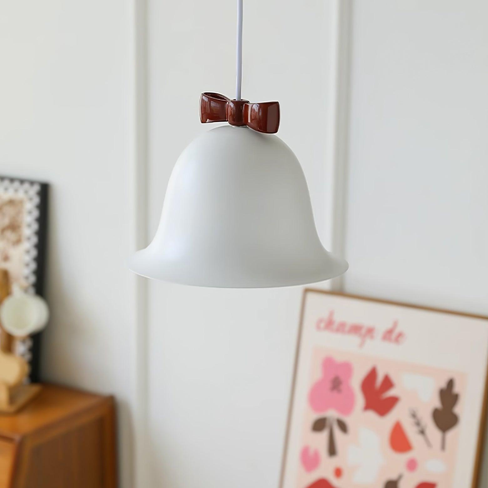 Cloches Mignonnes Lampe Suspendue en Verre avec Nœud Délicat
