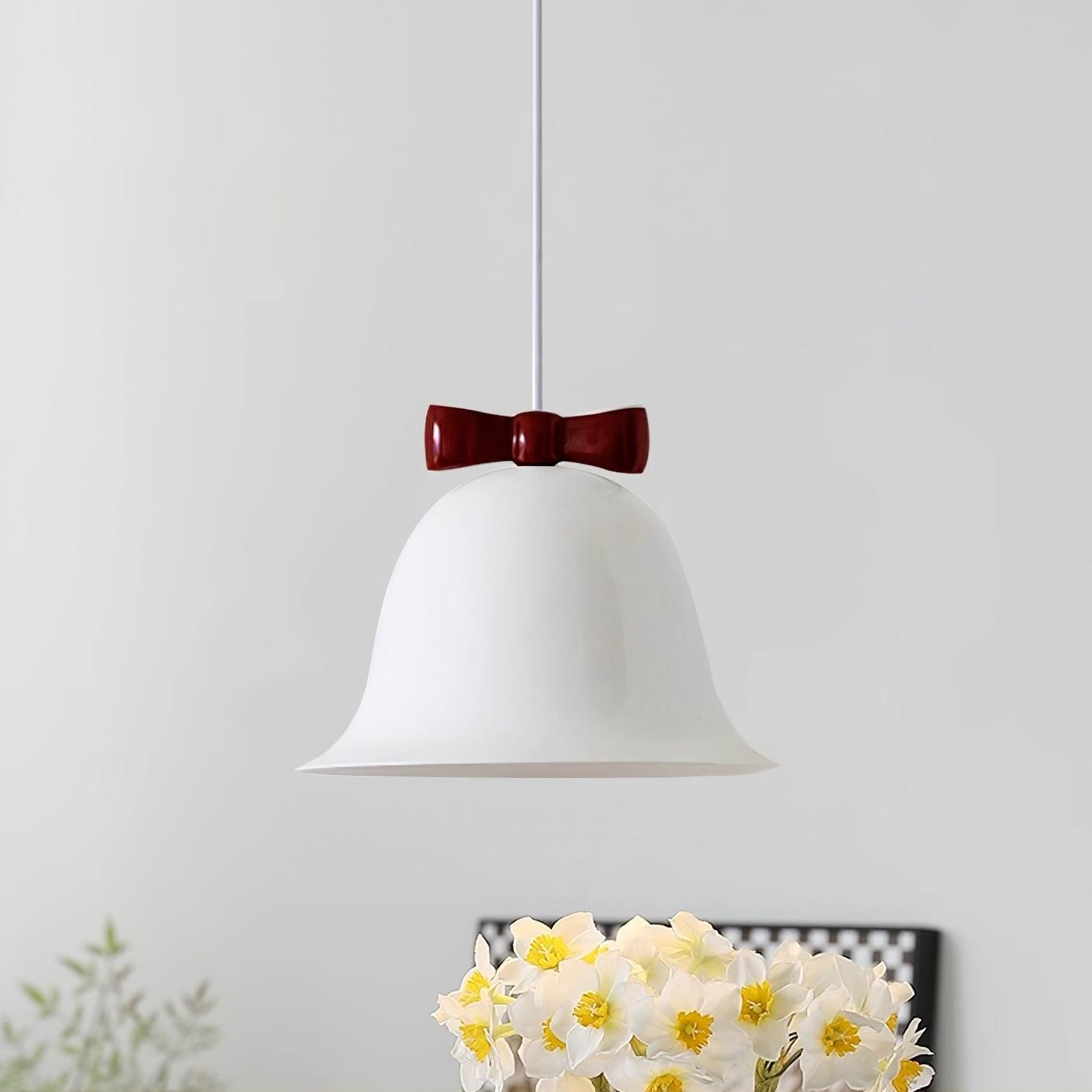 Cloches Mignonnes Lampe Suspendue en Verre avec Nœud Délicat