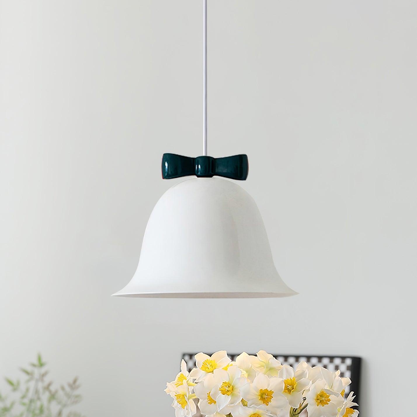Cloches Mignonnes Lampe Suspendue en Verre avec Nœud Délicat