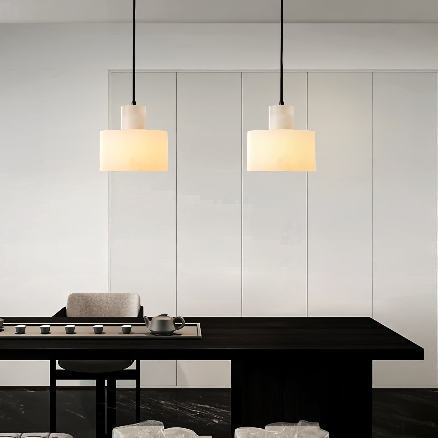 Alabaster  Suspension Double Cylindrique