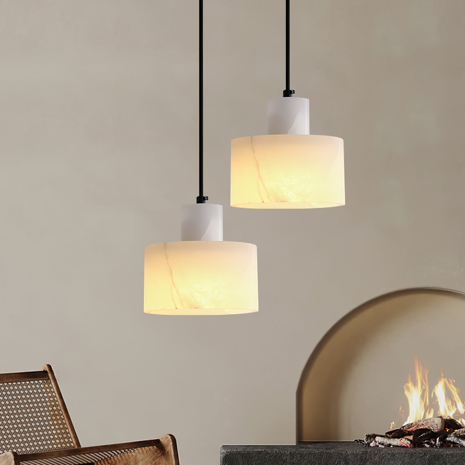 Alabaster  Suspension Double Cylindrique
