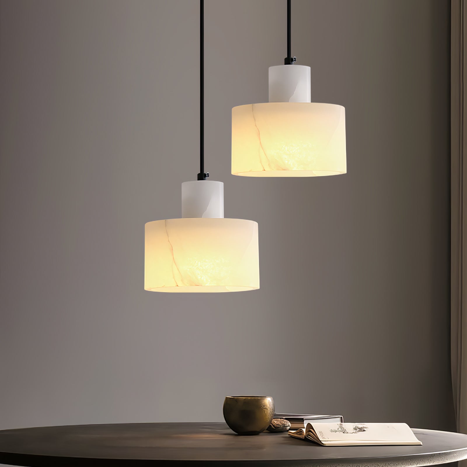 Alabaster  Suspension Double Cylindrique