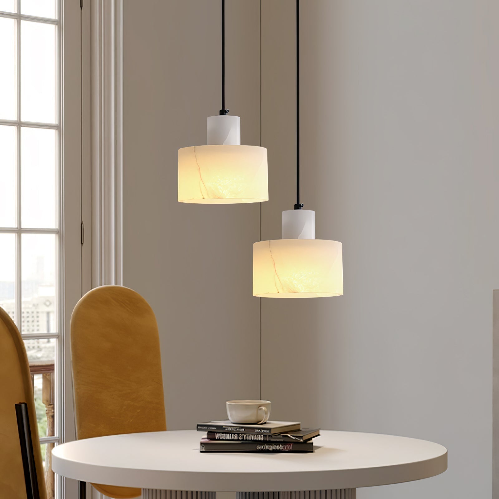 Alabaster  Suspension Double Cylindrique