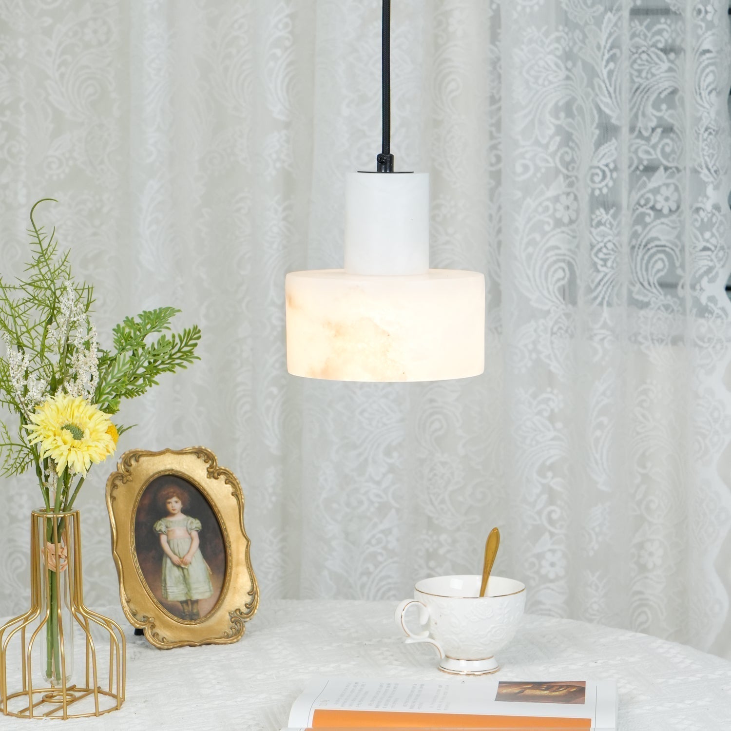 Alabaster  Suspension Double Cylindrique
