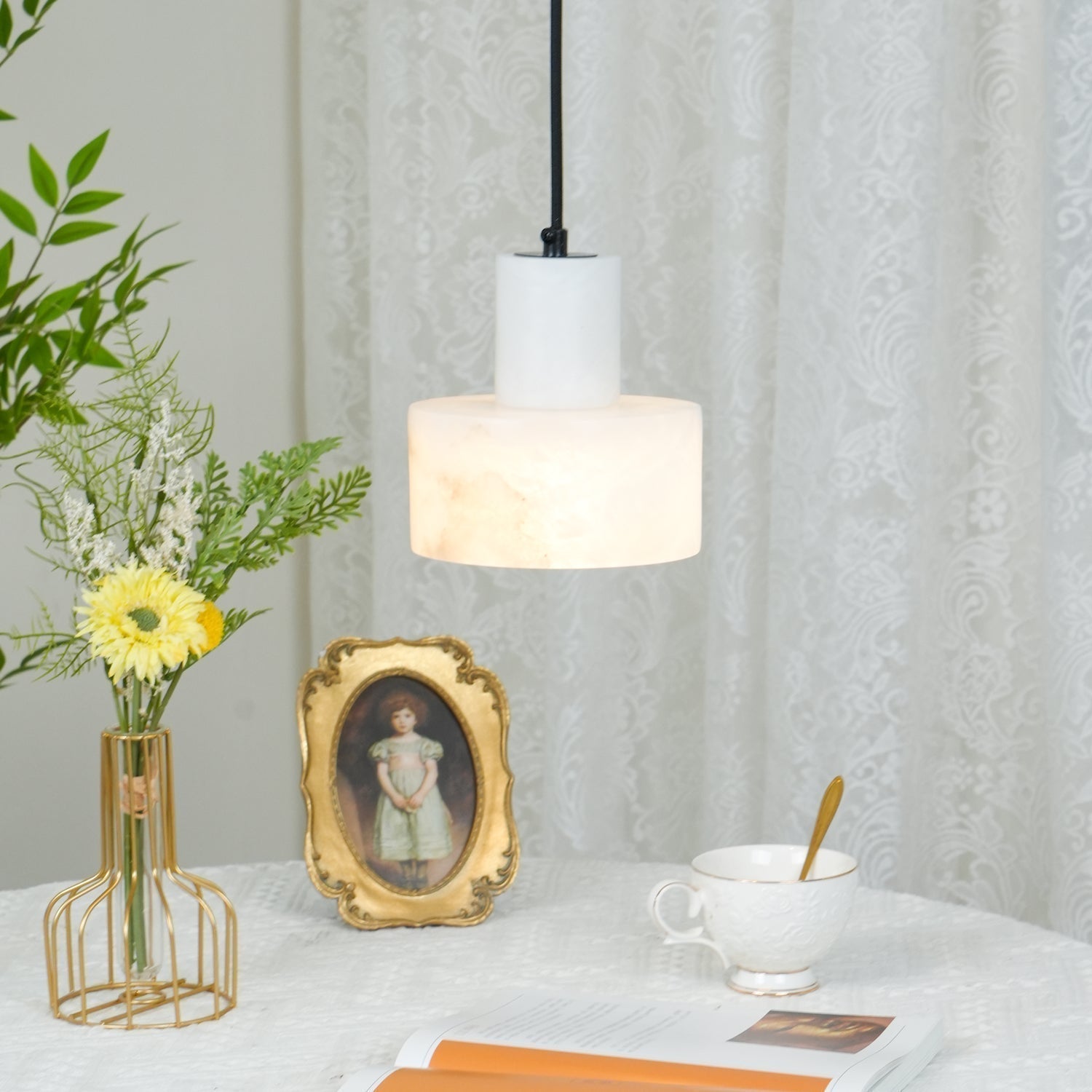 Alabaster  Suspension Double Cylindrique