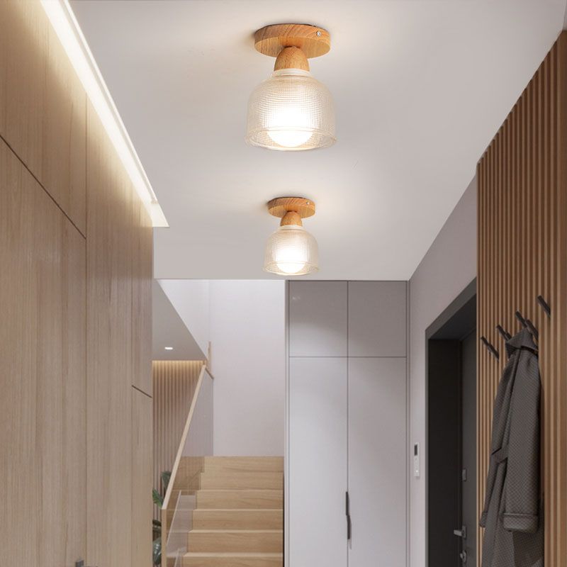 Arisha Moderne LED Plafonnier Dôme Bois Verre Salon Salle à Manger