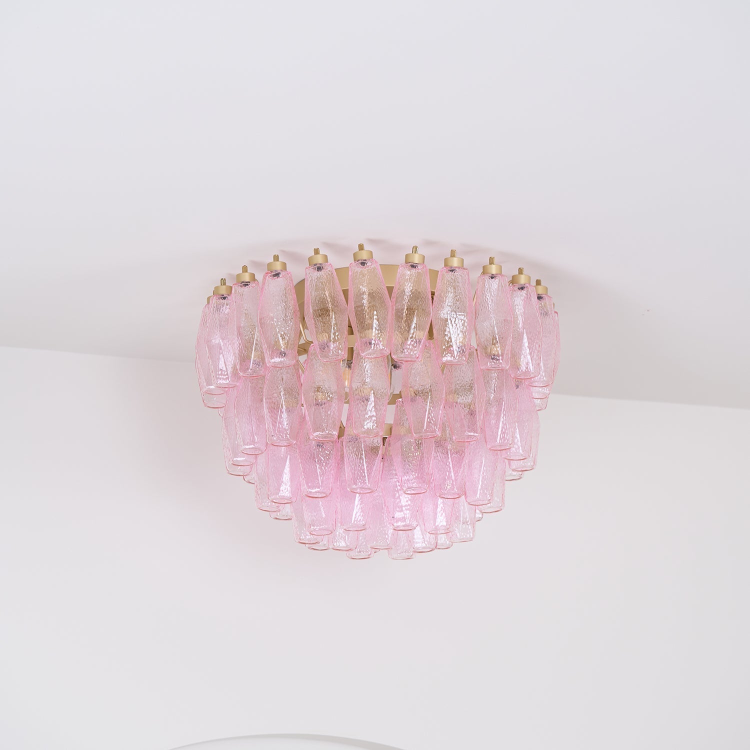 Aurora Lampe de Plafond en Verre de Murano Poliedri Rose