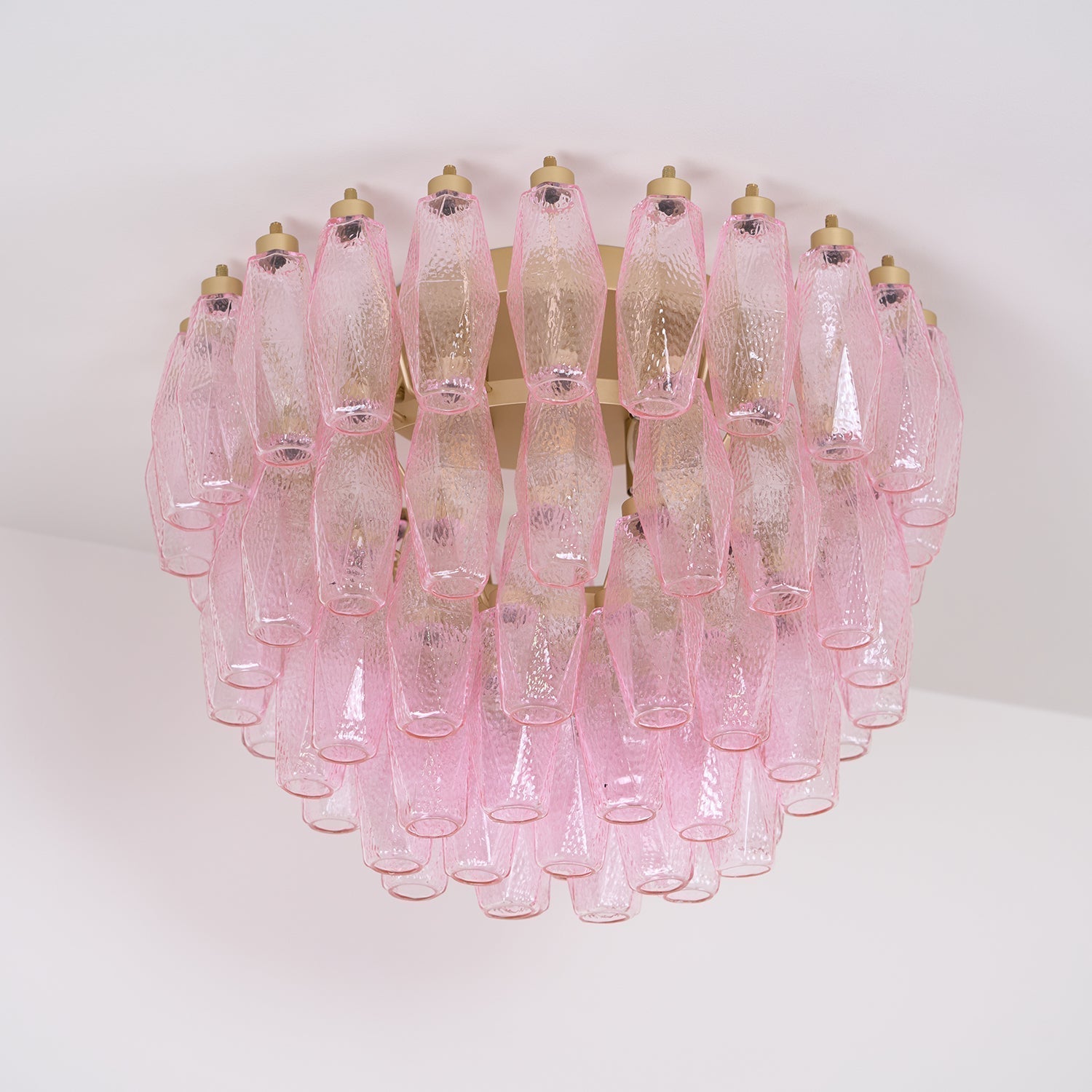 Aurora Lampe de Plafond en Verre de Murano Poliedri Rose