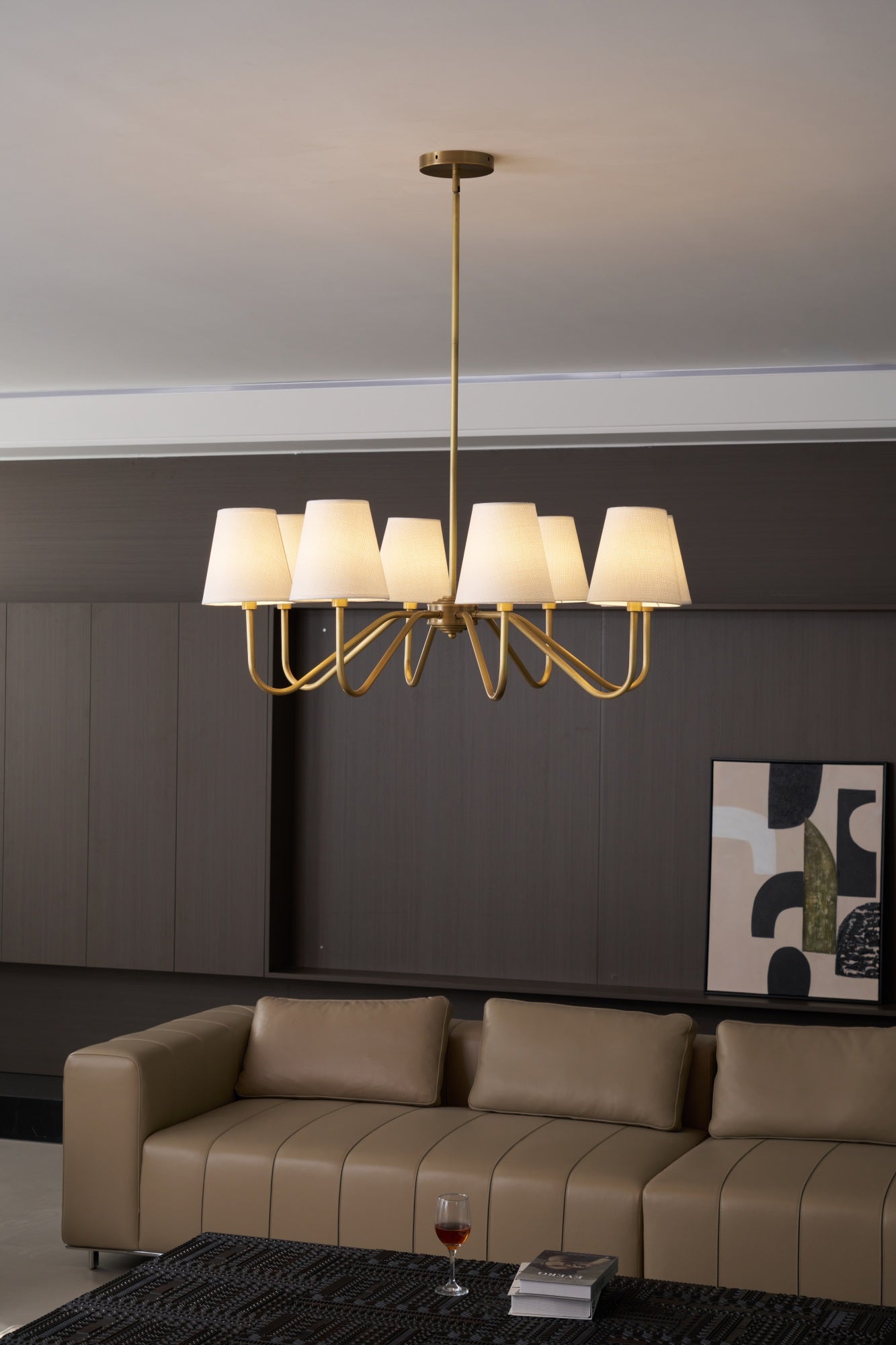 Viraean Lustre Industriel Vintage en Laiton et Tissu