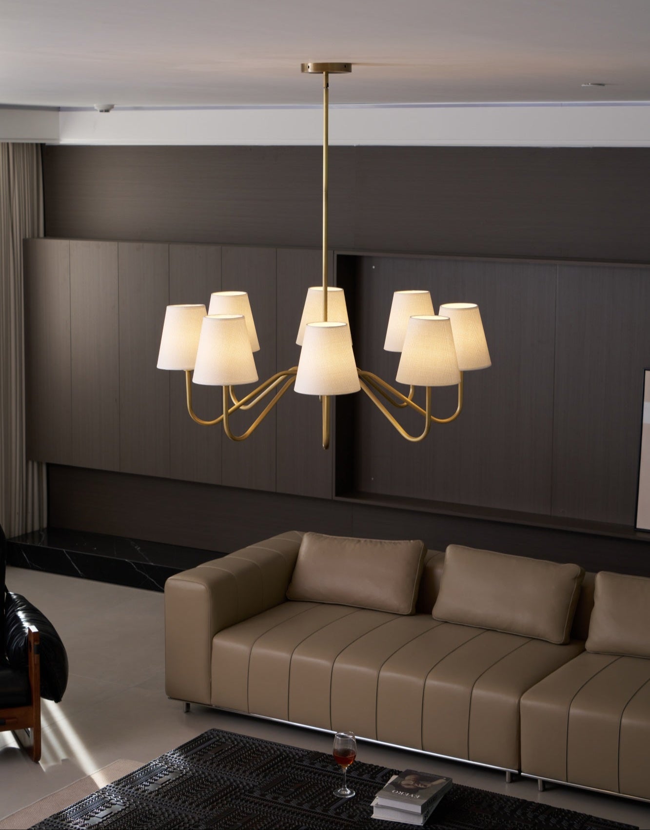 Viraean Lustre Industriel Vintage en Laiton et Tissu