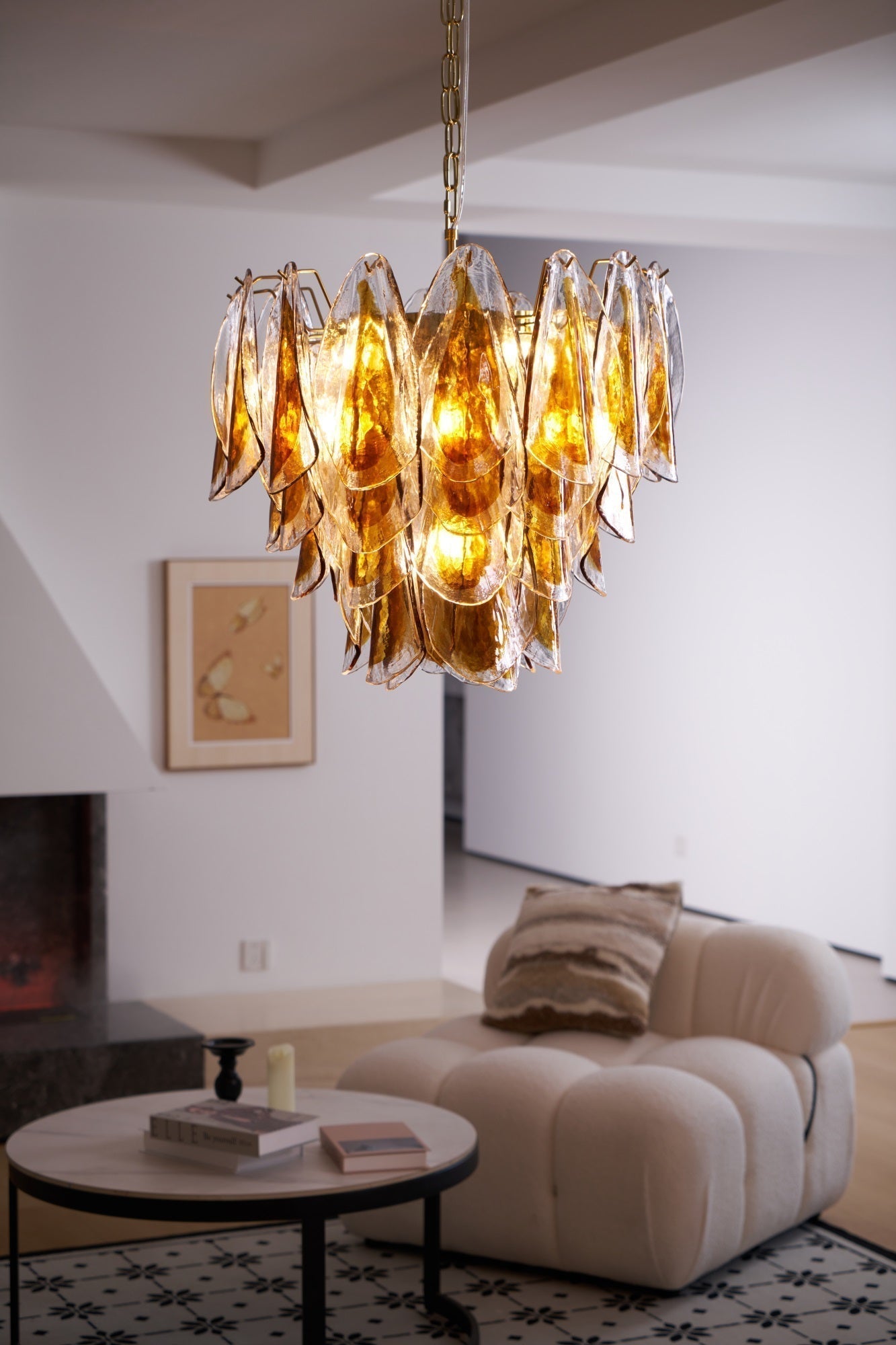 Aurora Lustre Ambre Feuille Verre Superposé Organique Chaleur