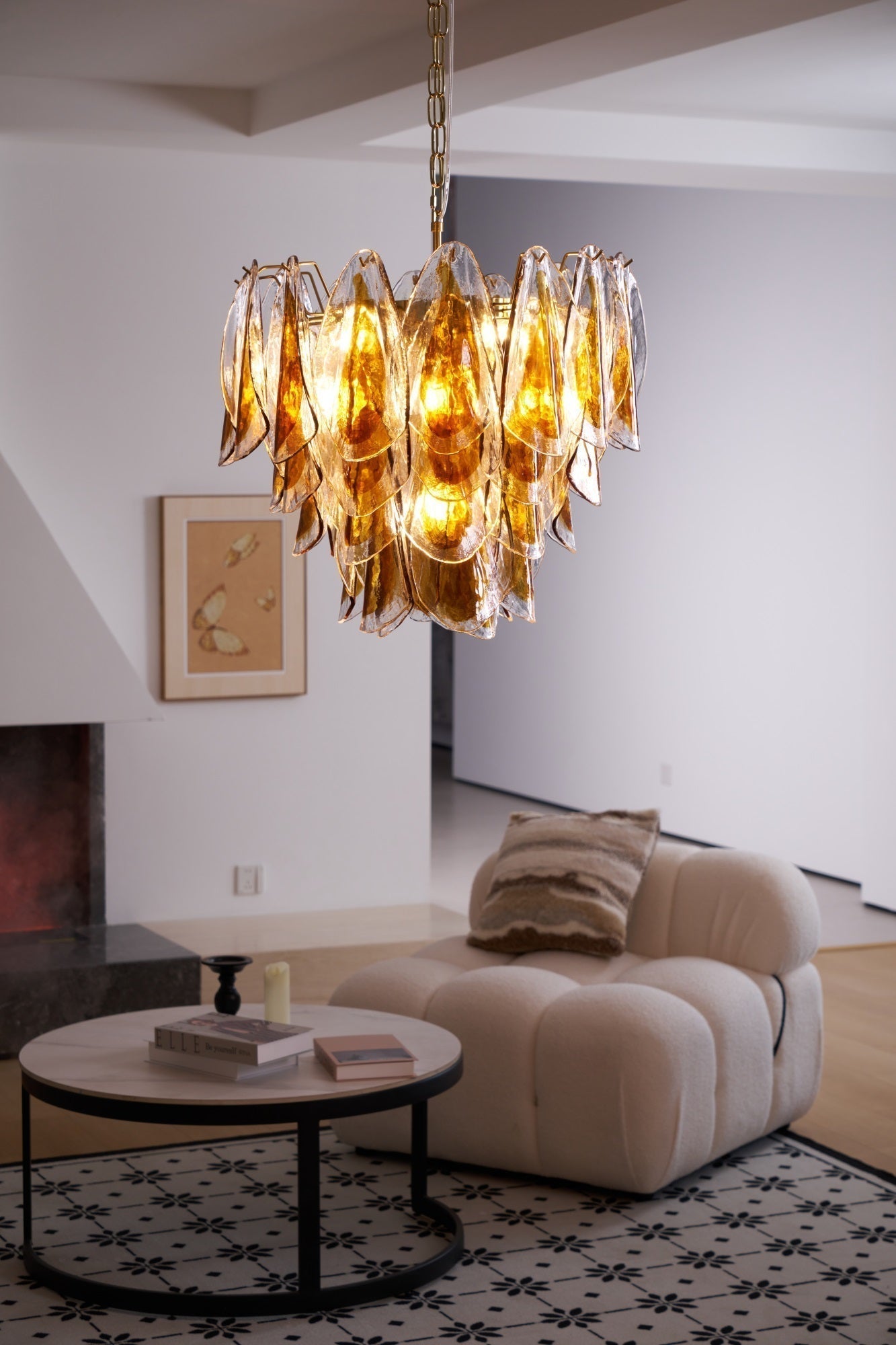 Aurora Lustre Ambre Feuille Verre Superposé Organique Chaleur