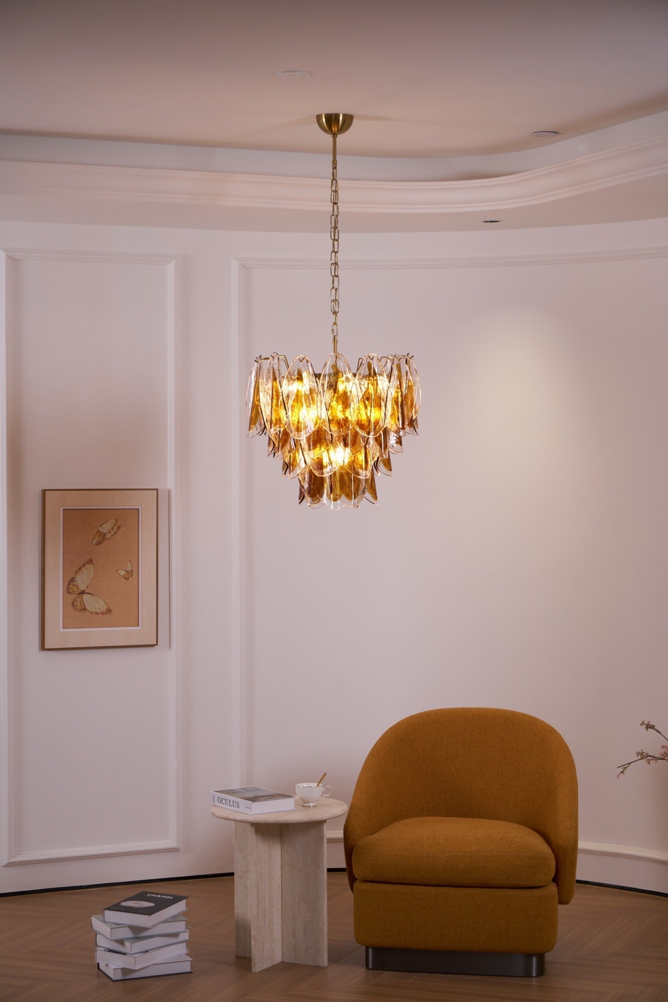 Aurora Lustre Ambre Feuille Verre Superposé Organique Chaleur