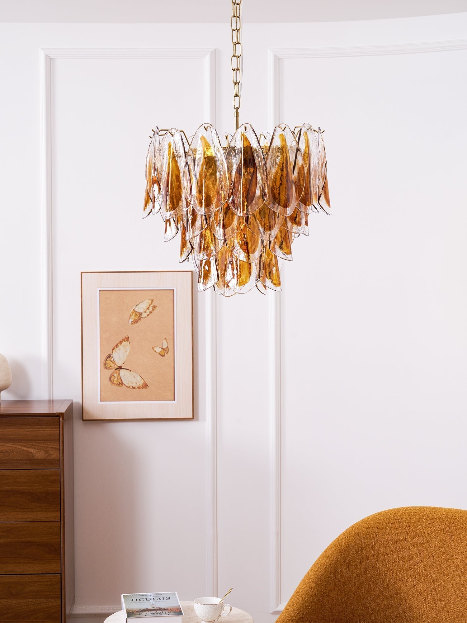 Aurora Lustre Ambre Feuille Verre Superposé Organique Chaleur