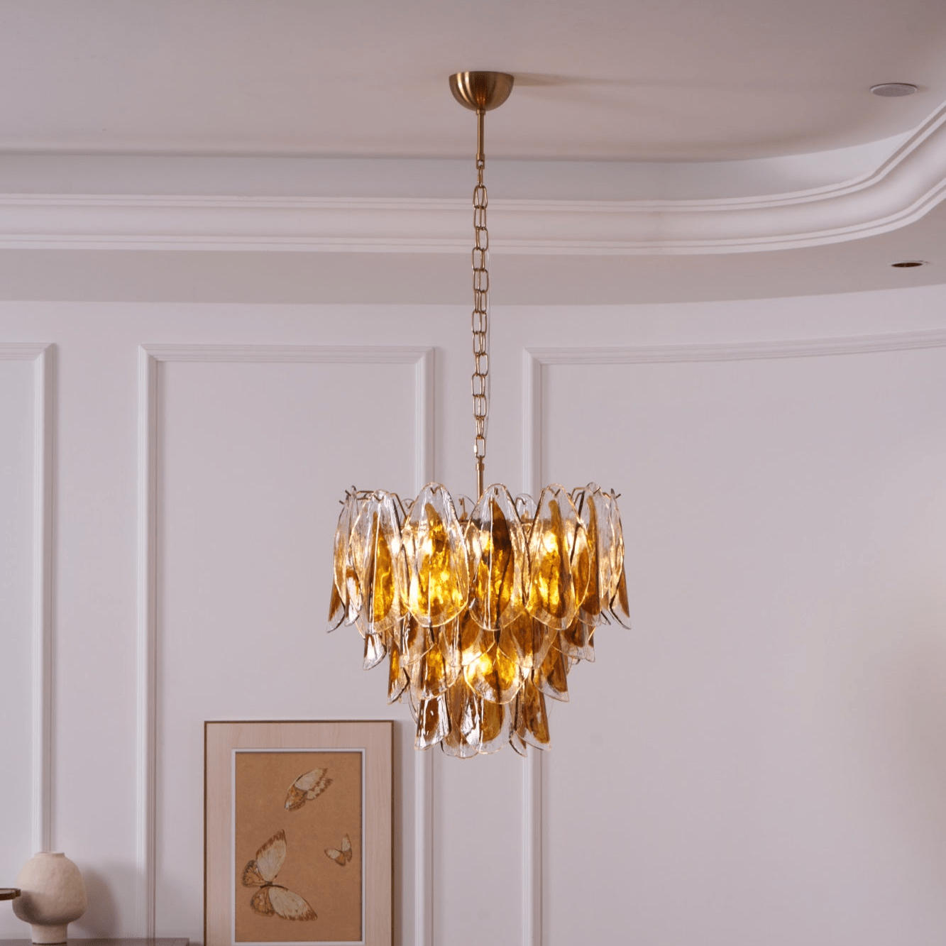 Aurora Lustre Ambre Feuille Verre Superposé Organique Chaleur