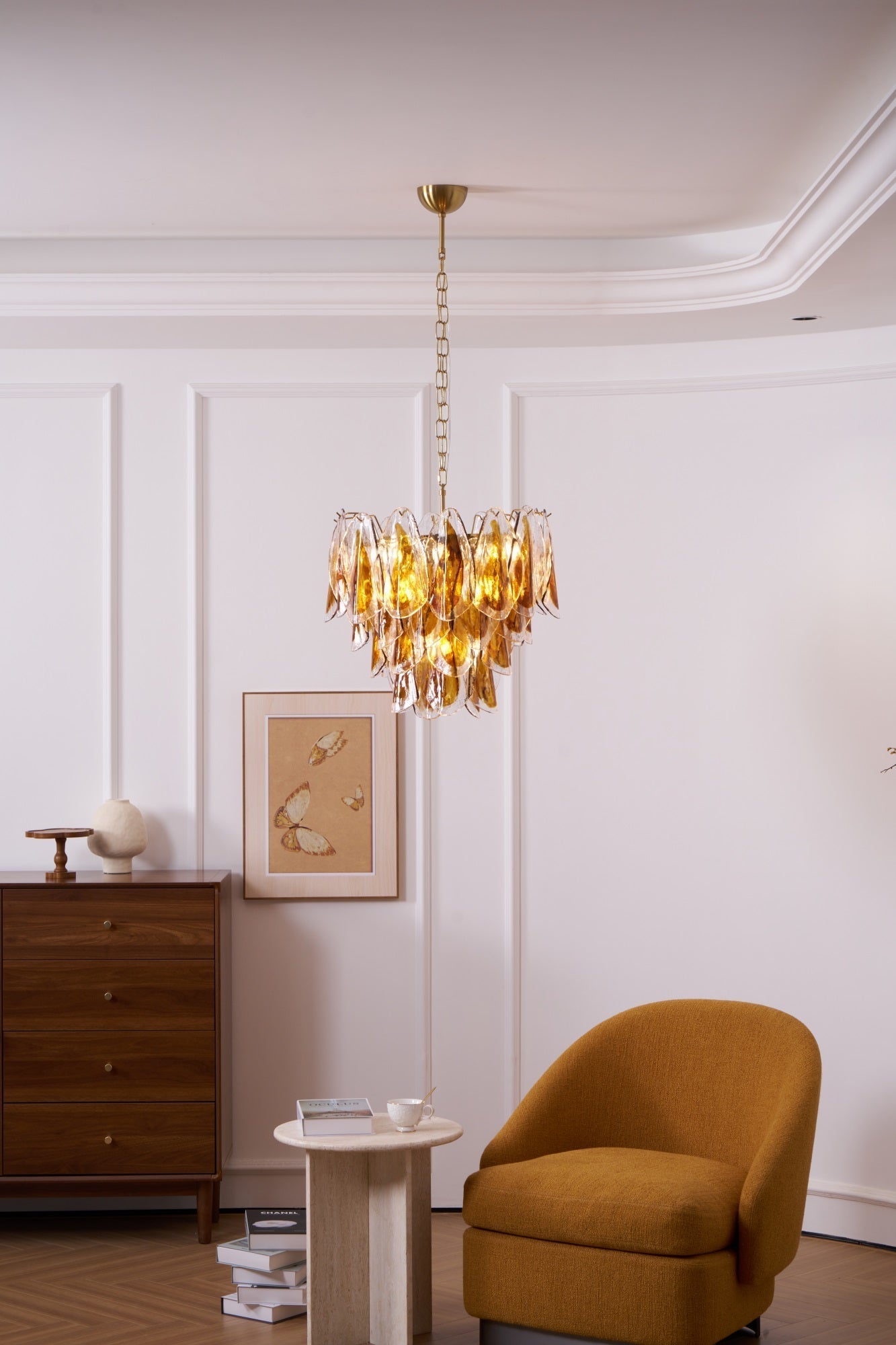 Aurora Lustre Ambre Feuille Verre Superposé Organique Chaleur