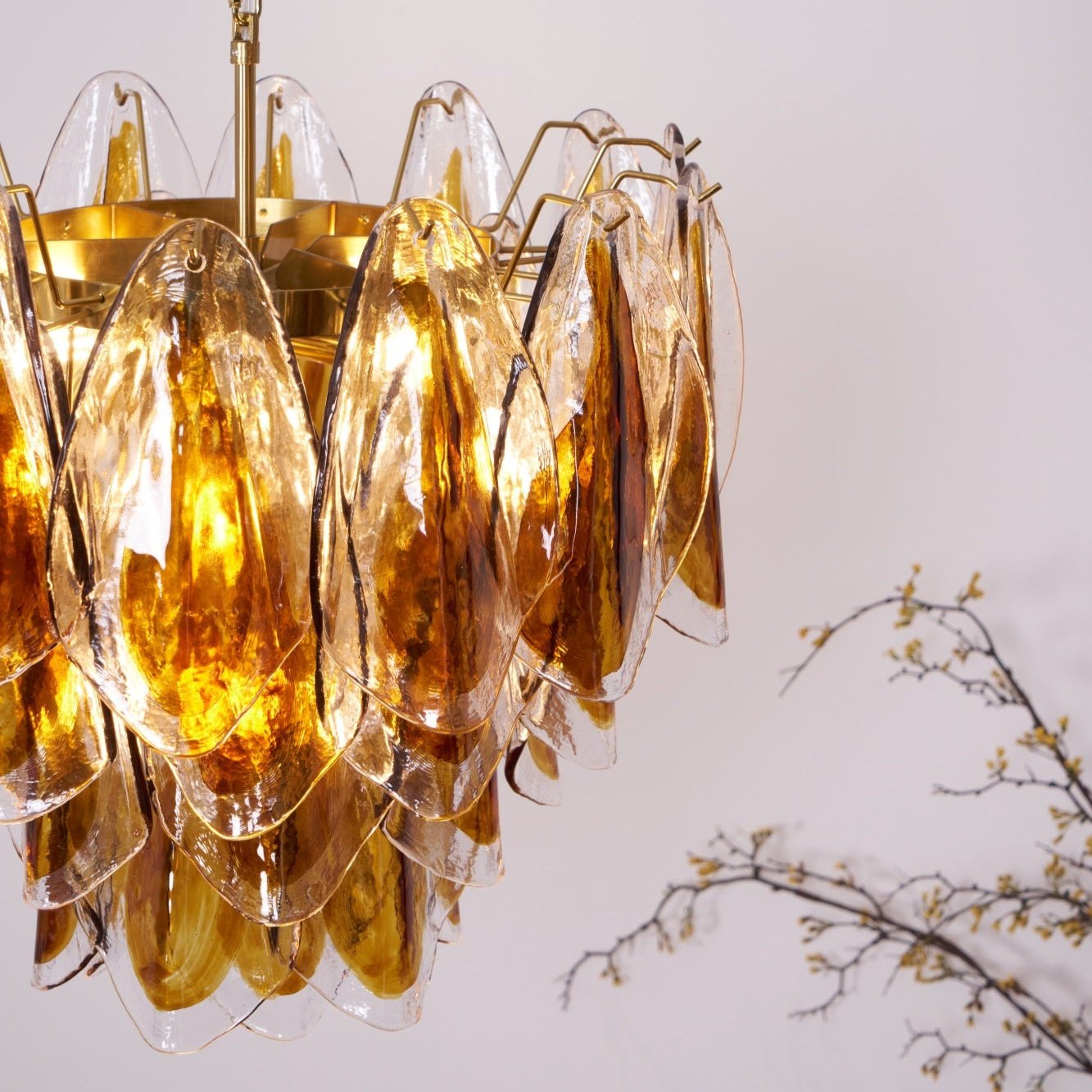 Aurora Lustre Ambre Feuille Verre Superposé Organique Chaleur
