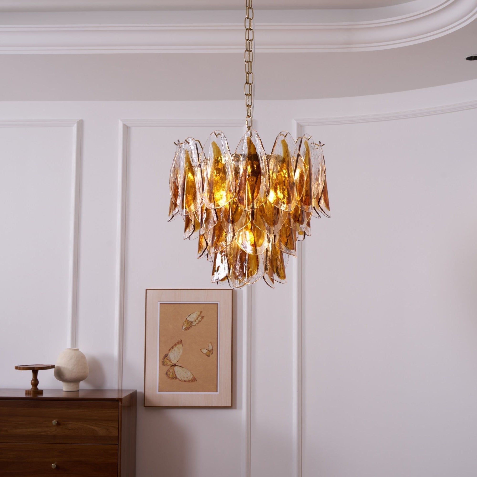 Aurora Lustre Ambre Feuille Verre Superposé Organique Chaleur
