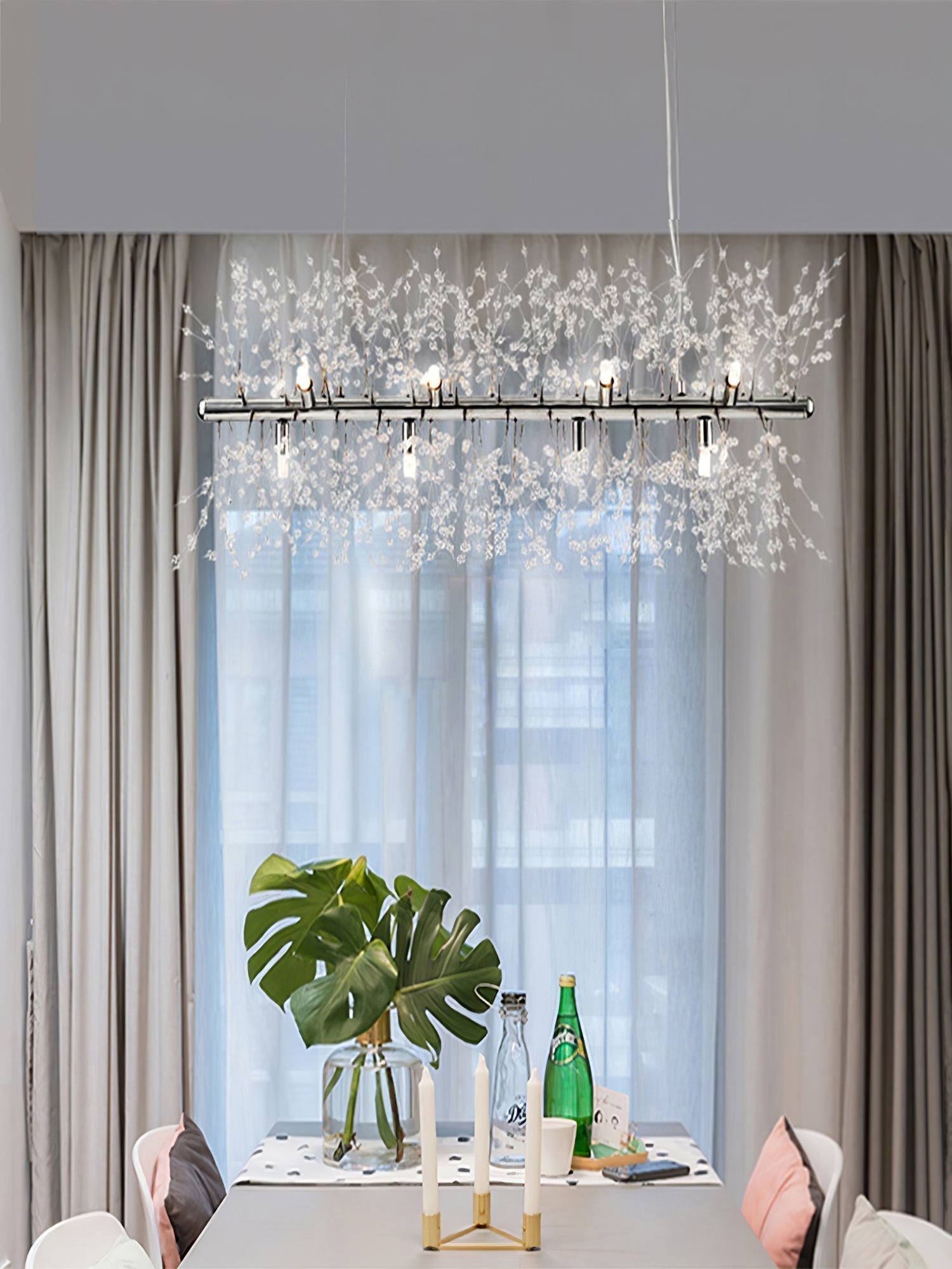 Lustra Lustre Laiton Linéaire Cristal Branche
