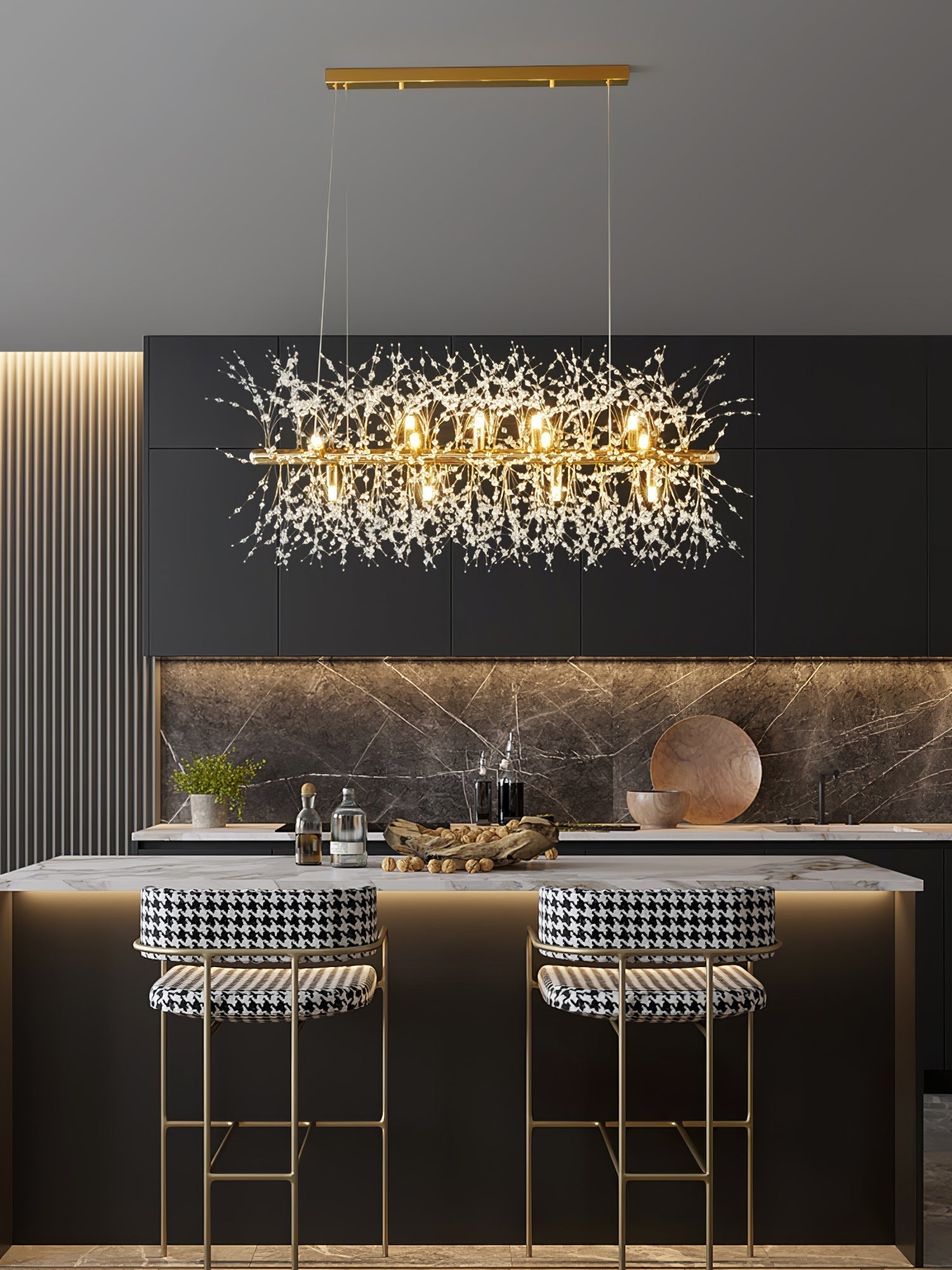 Lustra Lustre Laiton Linéaire Cristal Branche