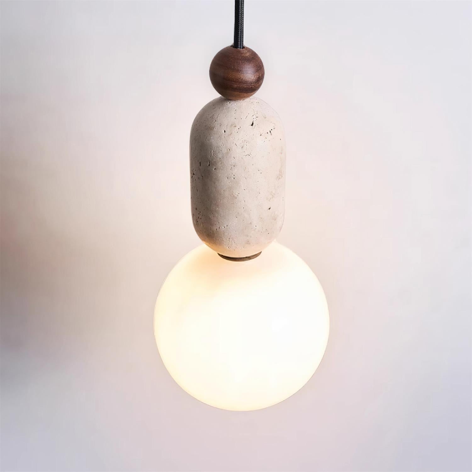 Gavon Lampe Suspendue en Verre et Travertin