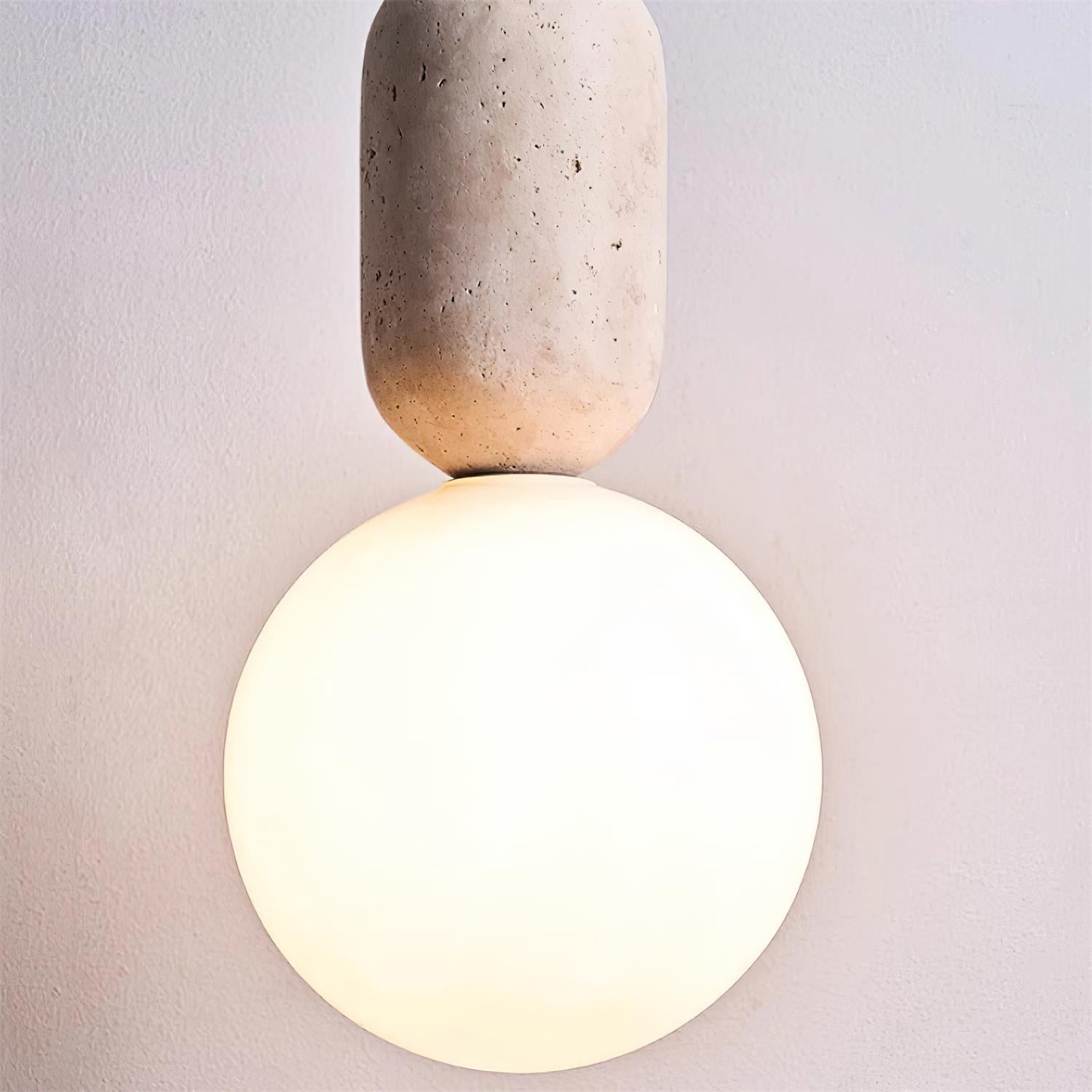 Gavon Lampe Suspendue en Verre et Travertin