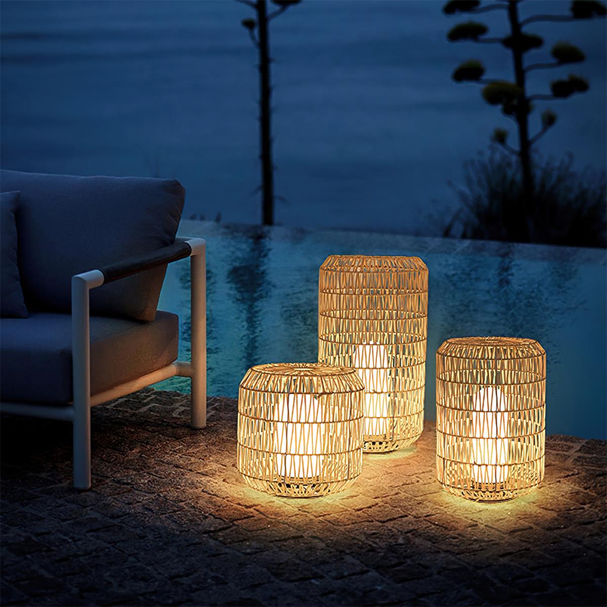 Danya Lampe Extérieure Cylindre en Rattan Solaire