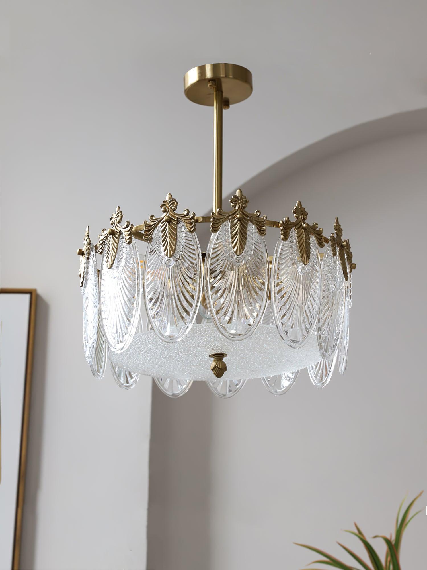 Lustra Lustre en Verre Pétales avec Cadre Doré Rond