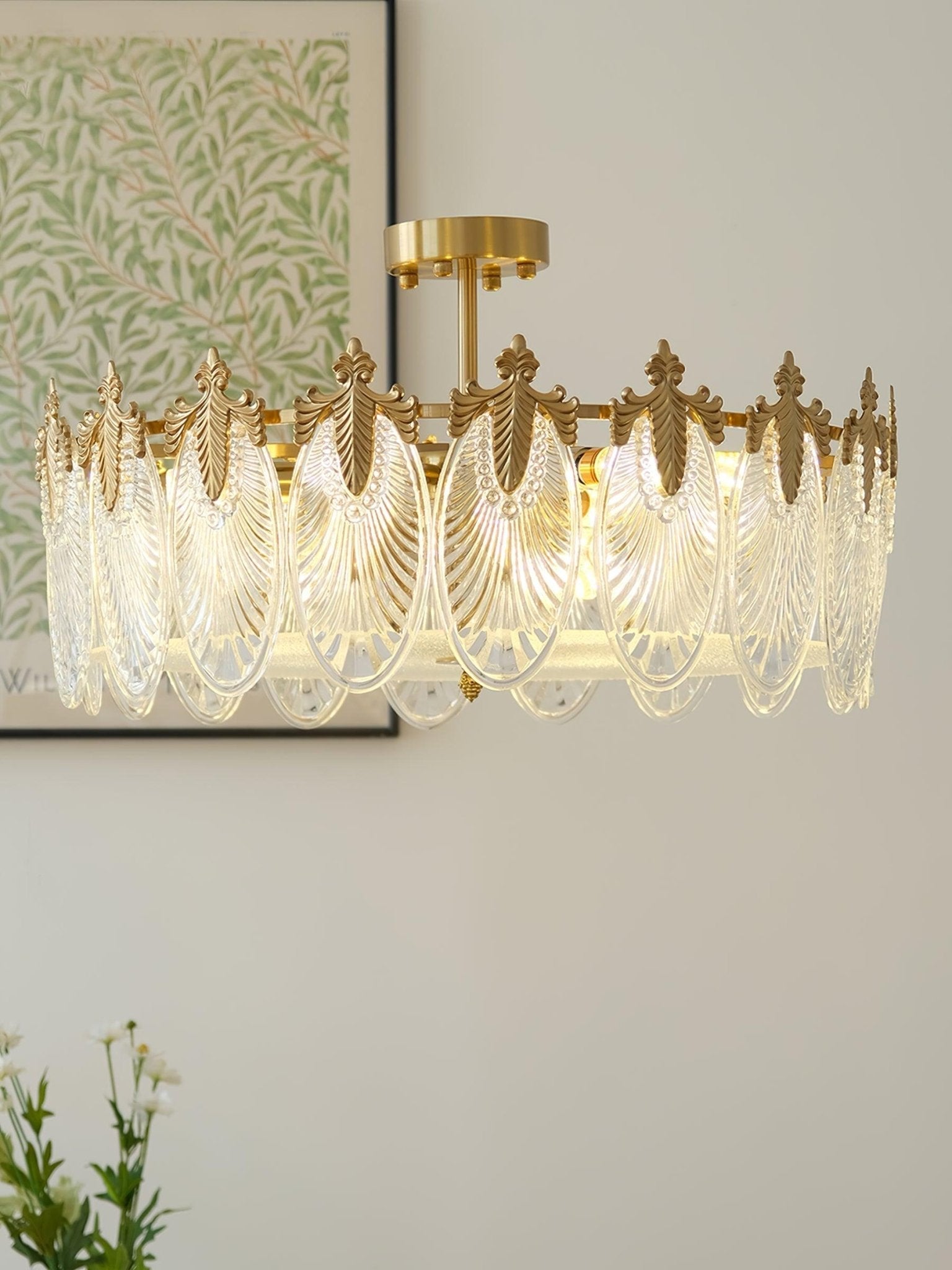 Lustra Lustre en Verre Pétales avec Cadre Doré Rond