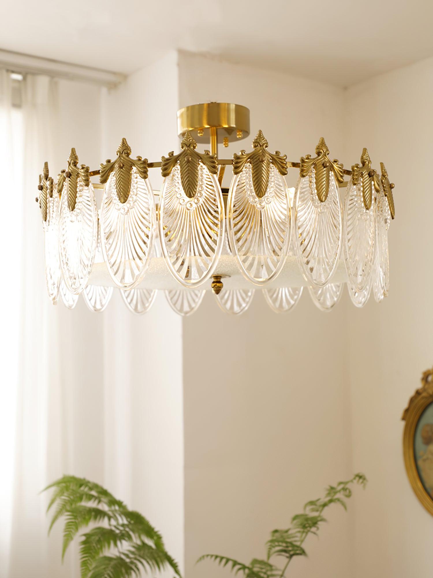 Lustra Lustre en Verre Pétales avec Cadre Doré Rond