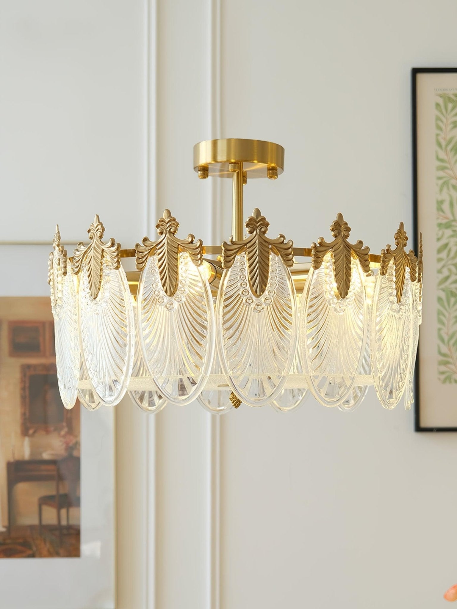 Lustra Lustre en Verre Pétales avec Cadre Doré Rond