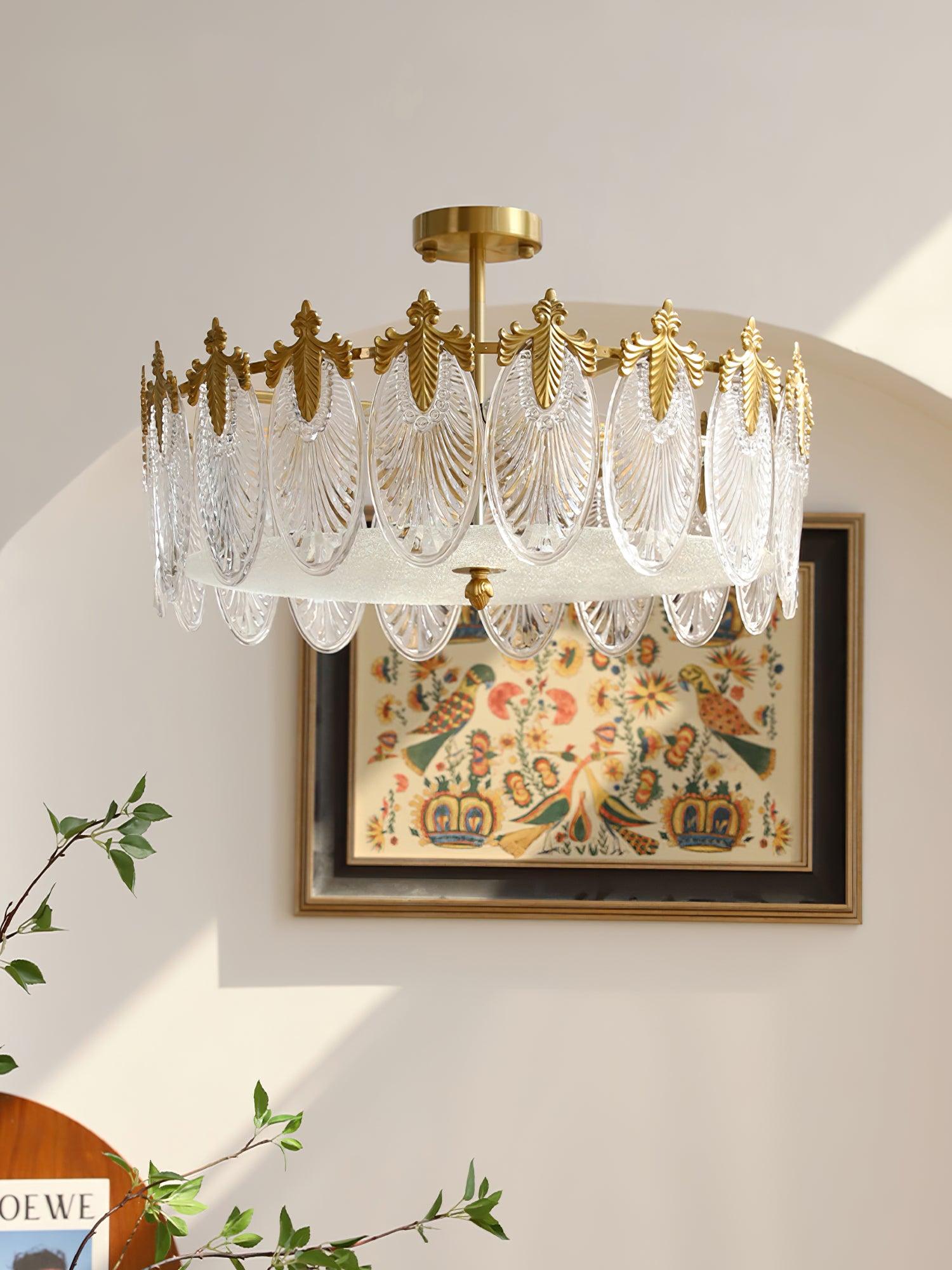 Lustra Lustre en Verre Pétales avec Cadre Doré Rond