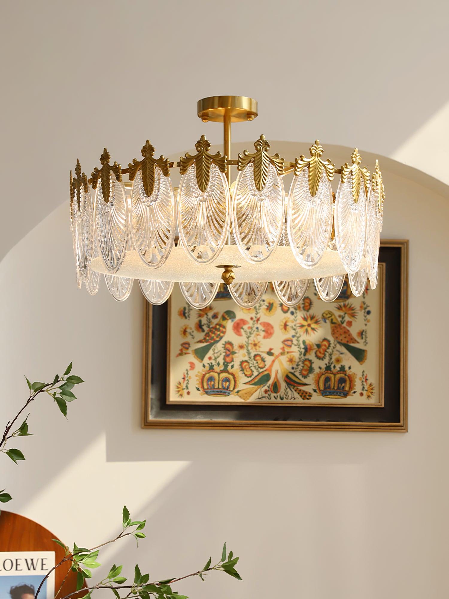 Lustra Lustre en Verre Pétales avec Cadre Doré Rond
