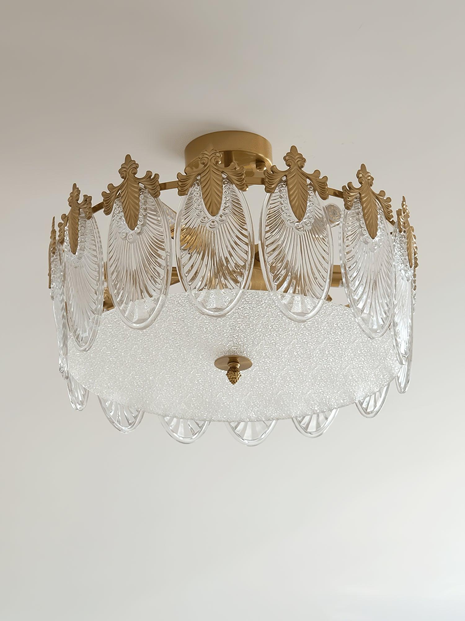 Lustra Lustre en Verre Pétales avec Cadre Doré Rond