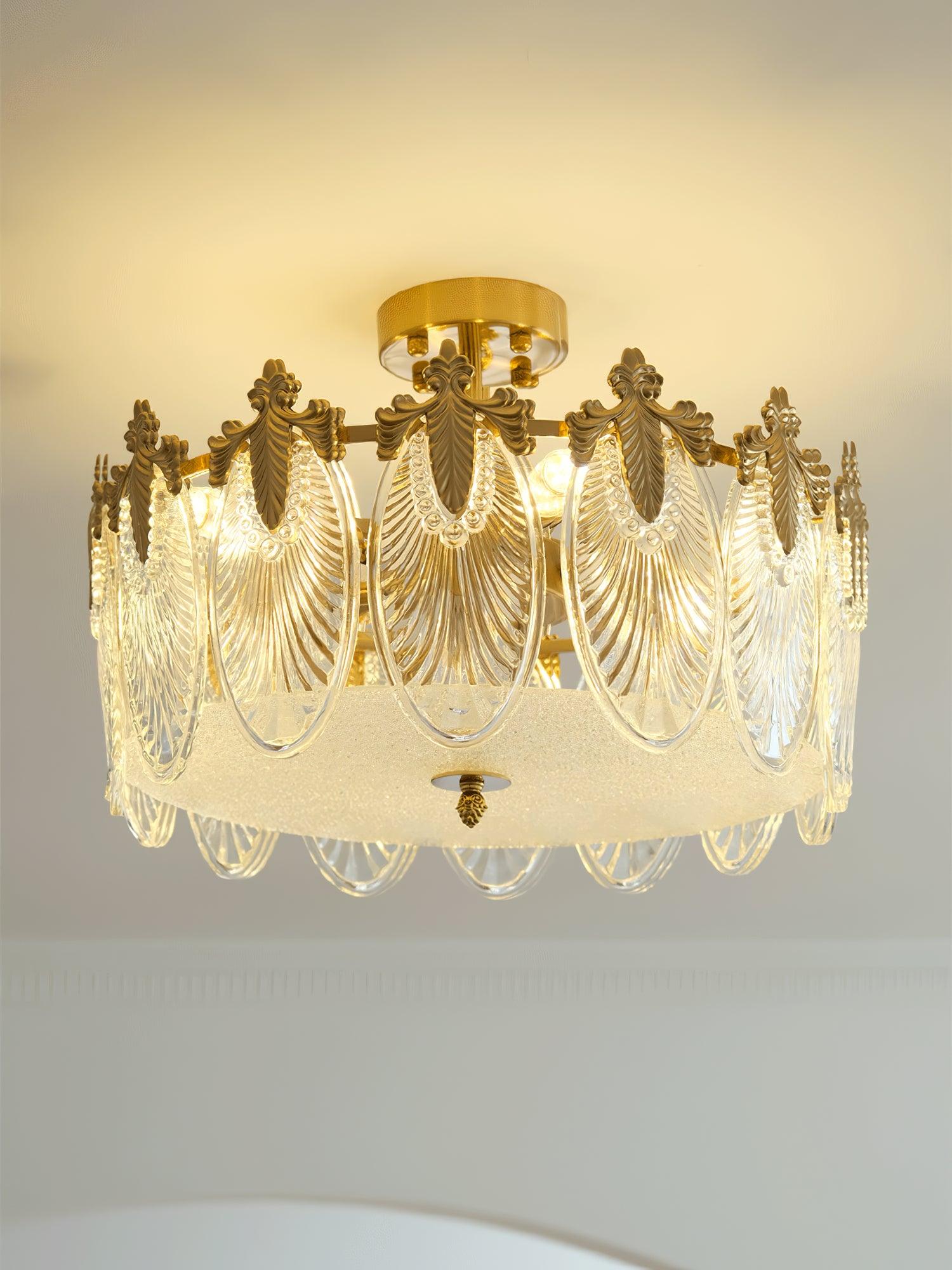 Lustra Lustre en Verre Pétales avec Cadre Doré Rond