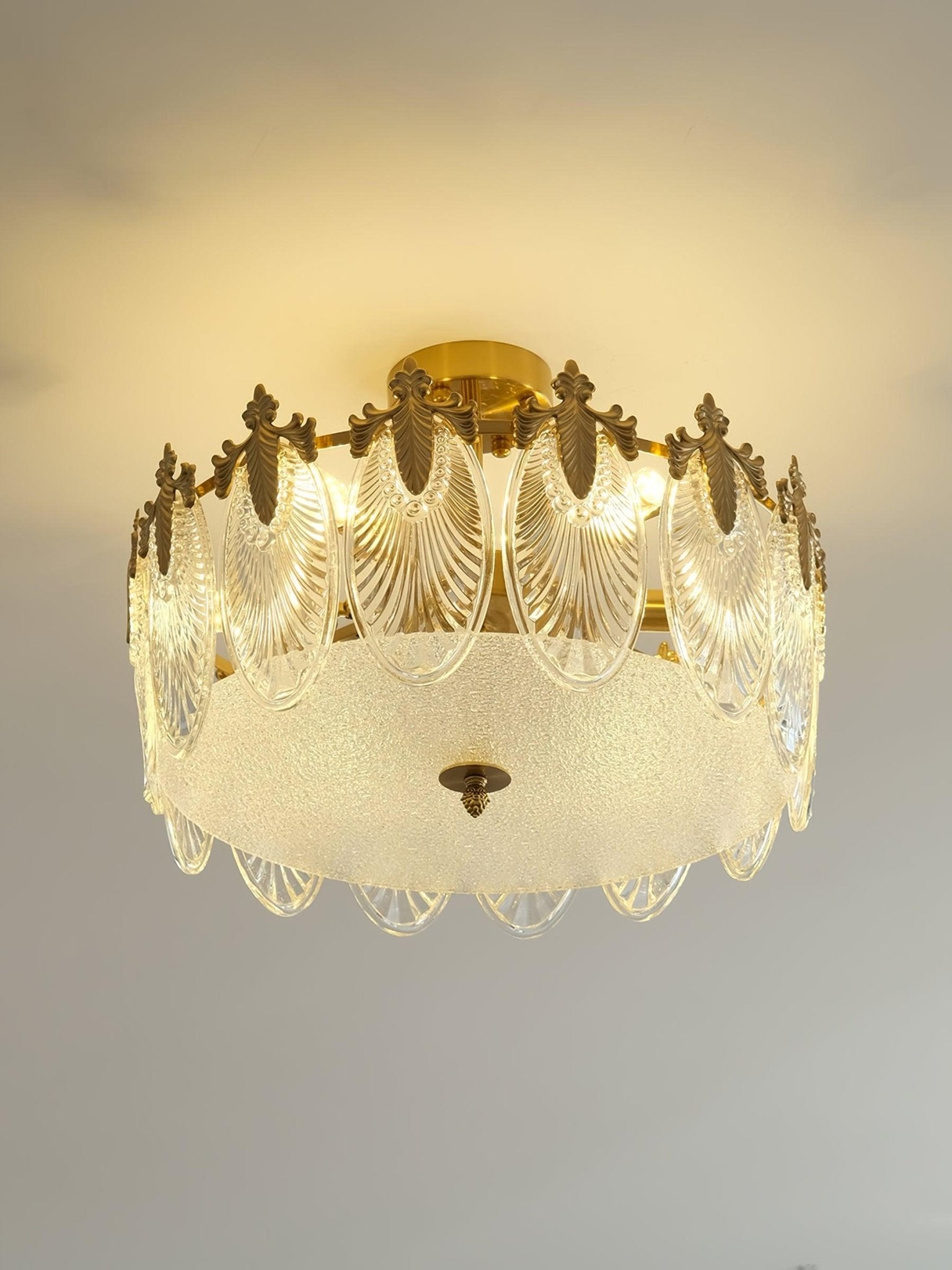 Lustra Lustre en Verre Pétales avec Cadre Doré Rond