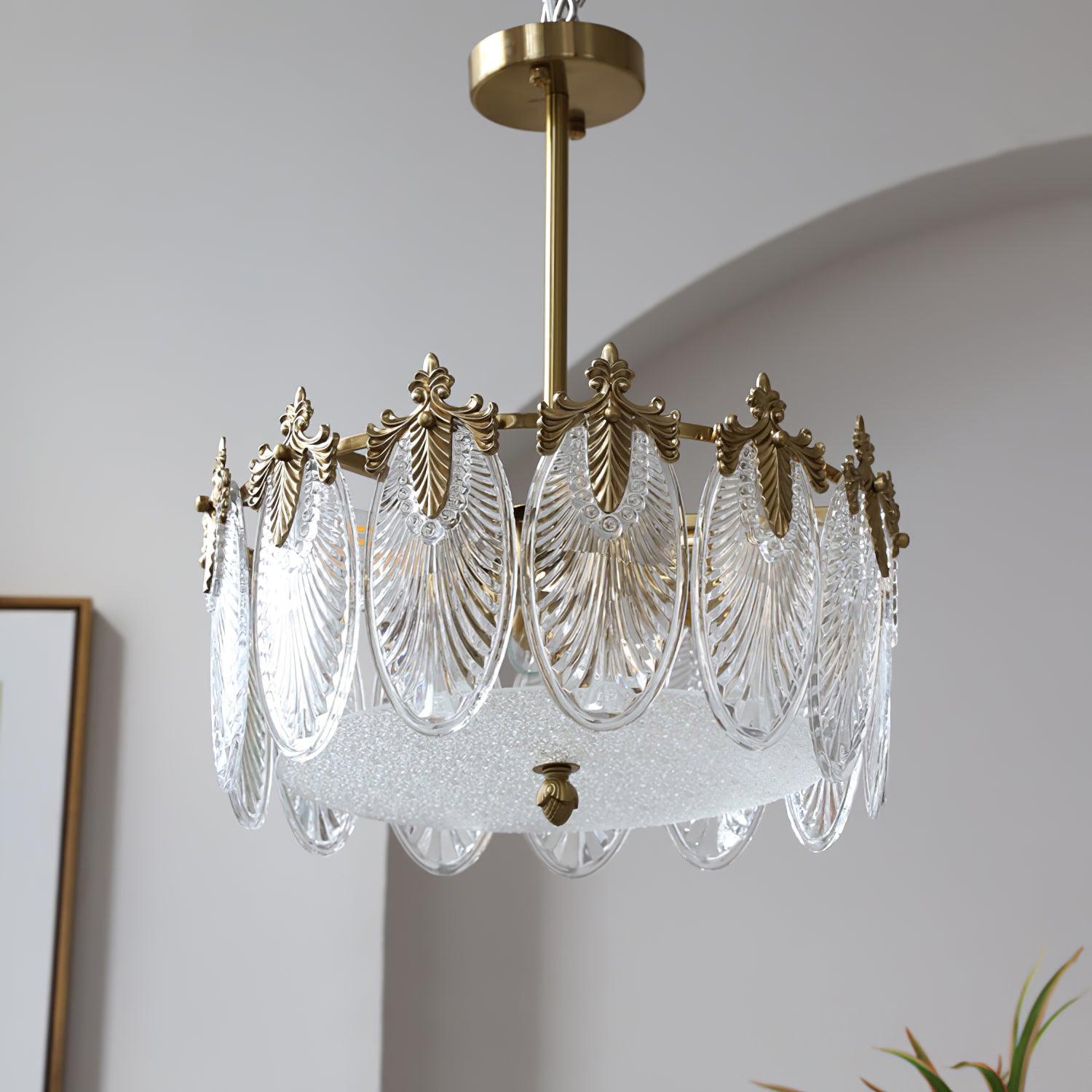 Lustra Lustre en Verre Pétales avec Cadre Doré Rond