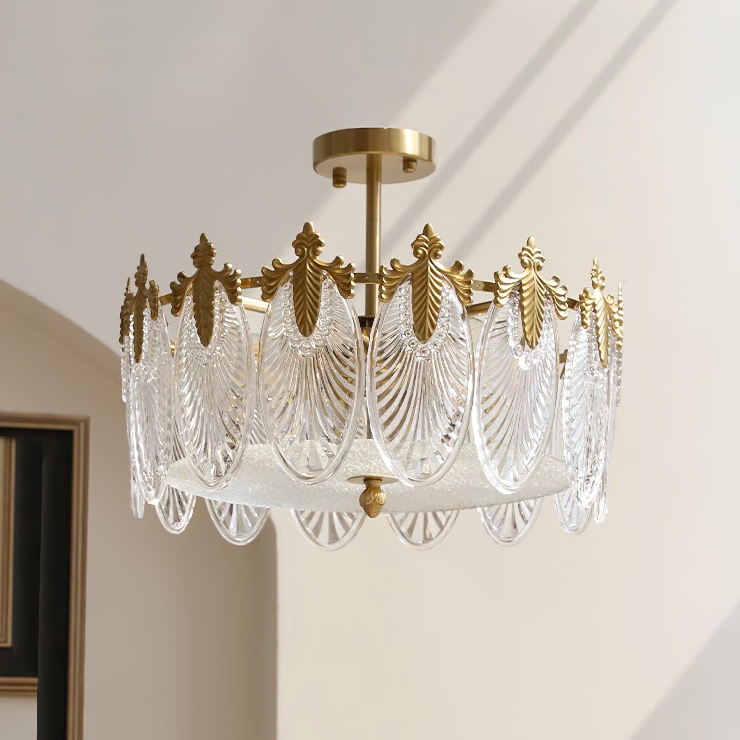 Lustra Lustre en Verre Pétales avec Cadre Doré Rond
