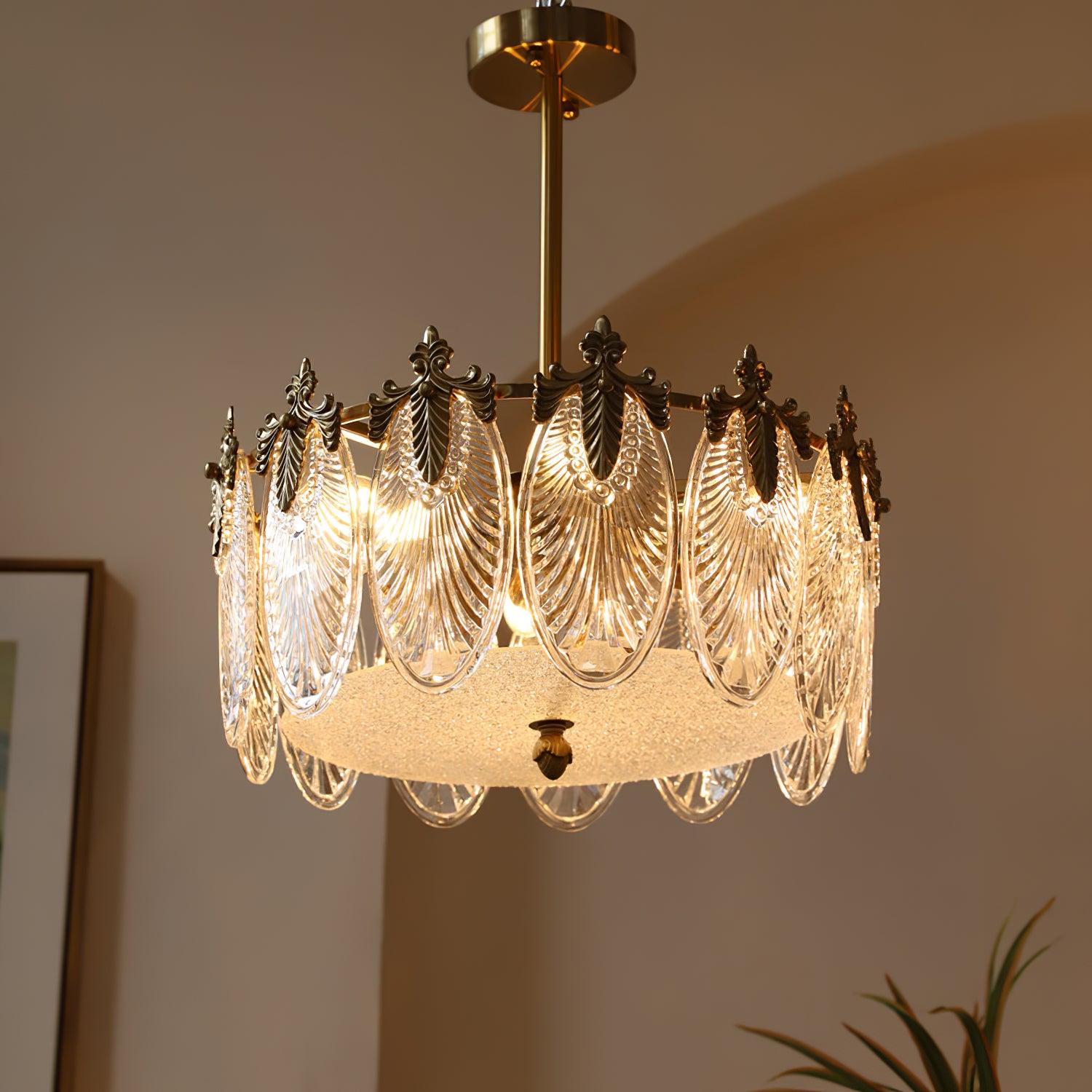 Lustra Lustre en Verre Pétales avec Cadre Doré Rond