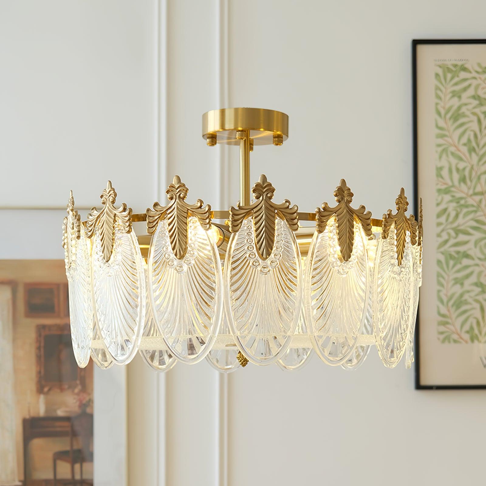 Lustra Lustre en Verre Pétales avec Cadre Doré Rond