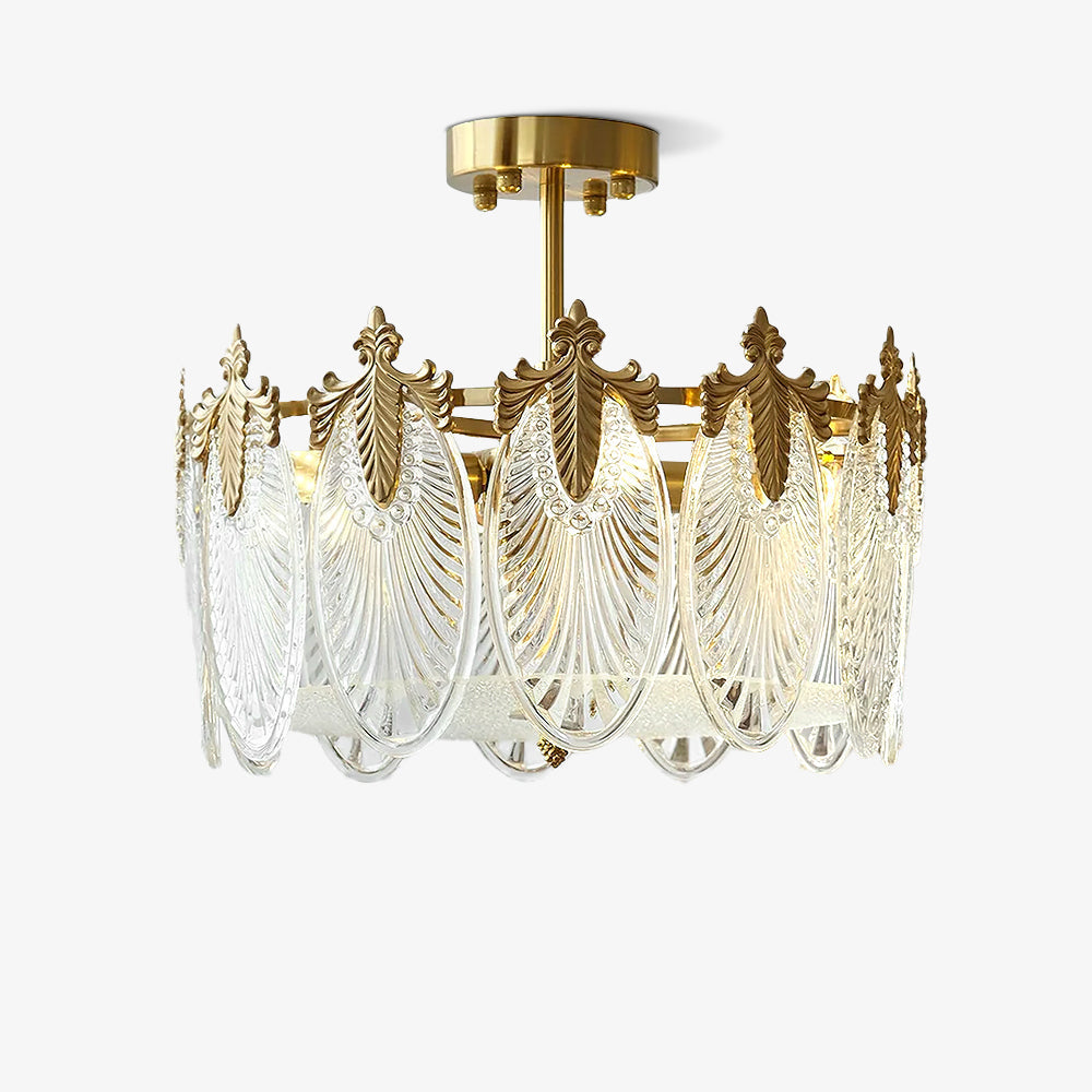 Lustra Lustre en Verre Pétales avec Cadre Doré Rond