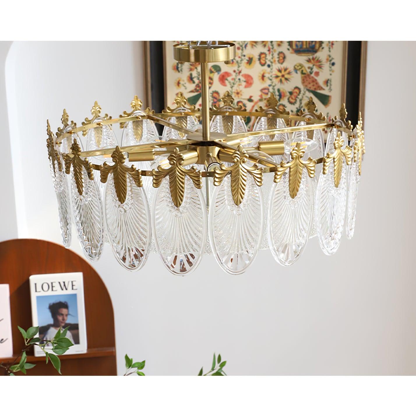 Lustra Lustre en Verre Pétales avec Cadre Doré Rond