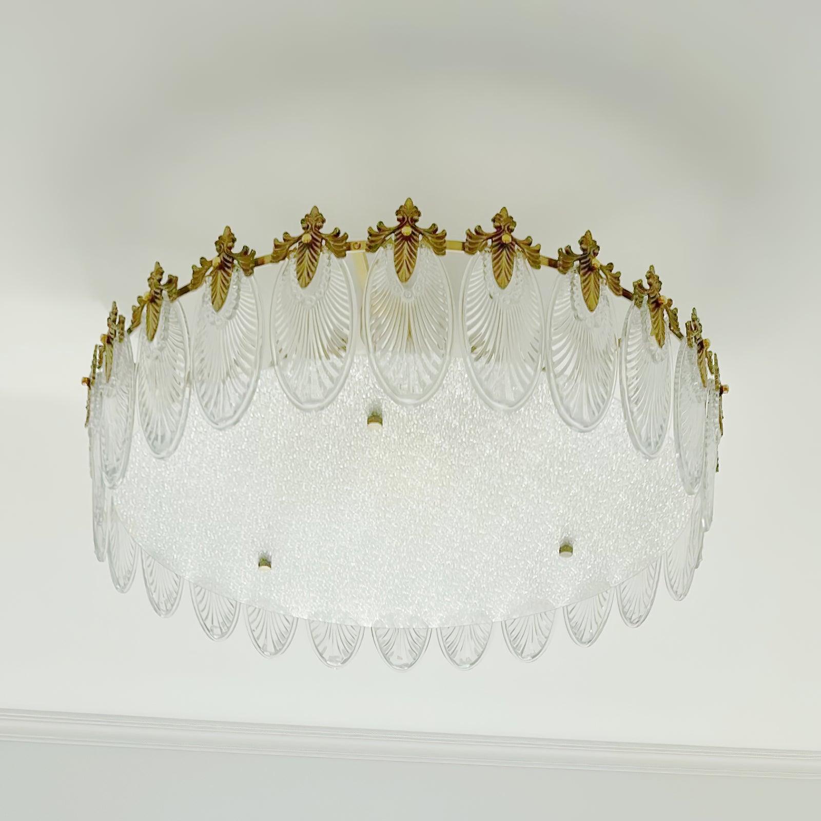 Lustra Lustre en Verre Pétales avec Cadre Doré Rond