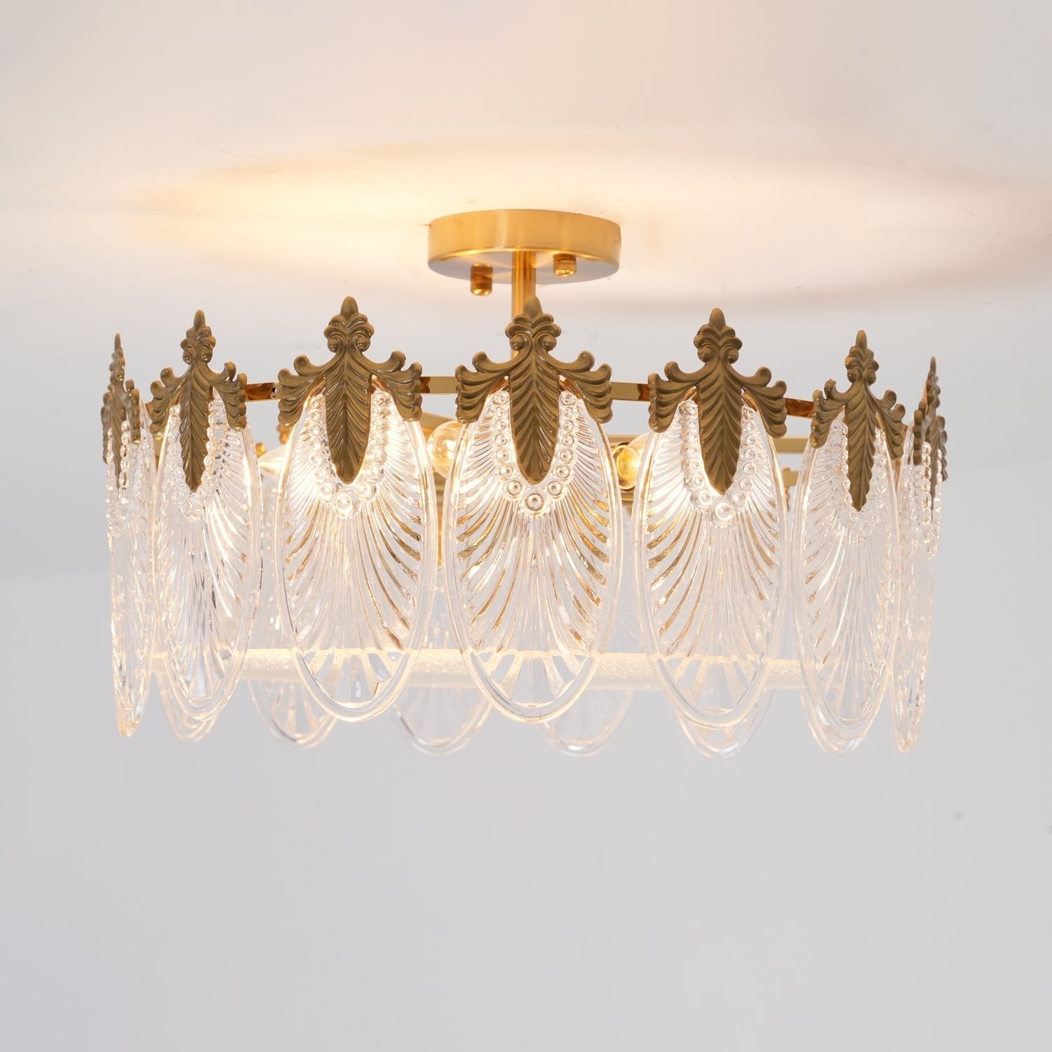 Lustra Lustre en Verre Pétales avec Cadre Doré Rond