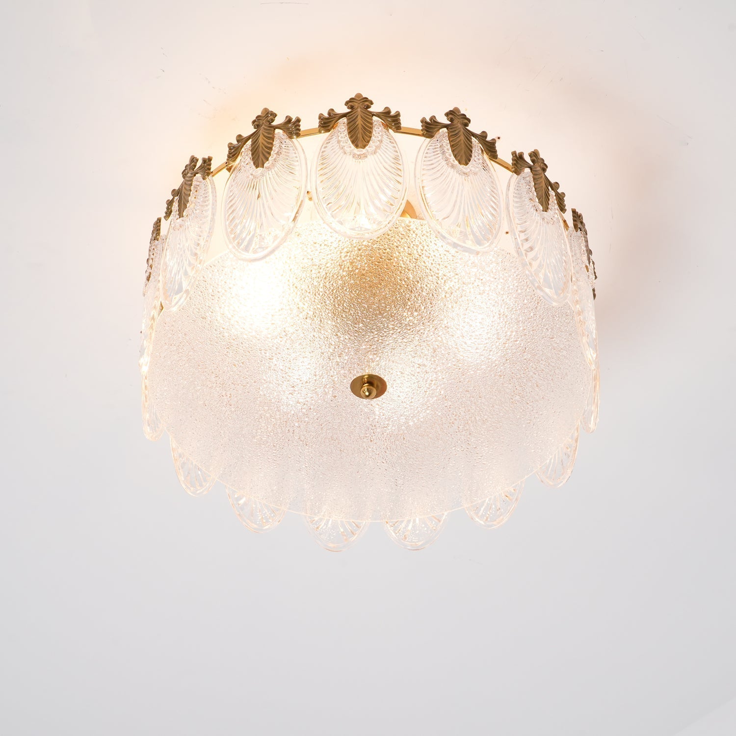 Lustra Lustre en Verre Pétales avec Cadre Doré Rond