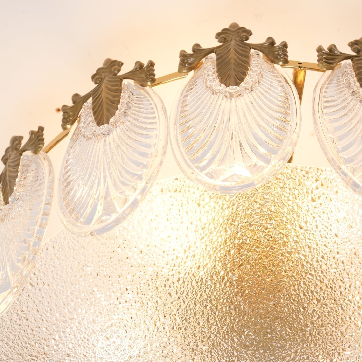 Lustra Lustre en Verre Pétales avec Cadre Doré Rond