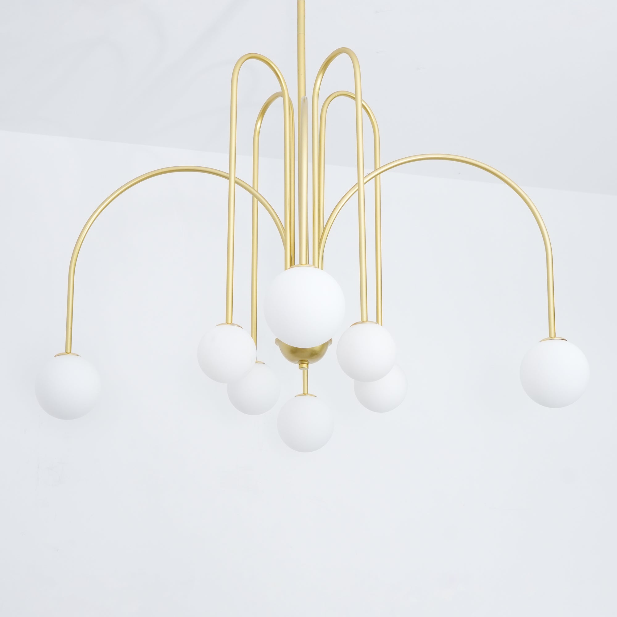 Lustra Lustre Laiton Bras Courbés Blanc Globe