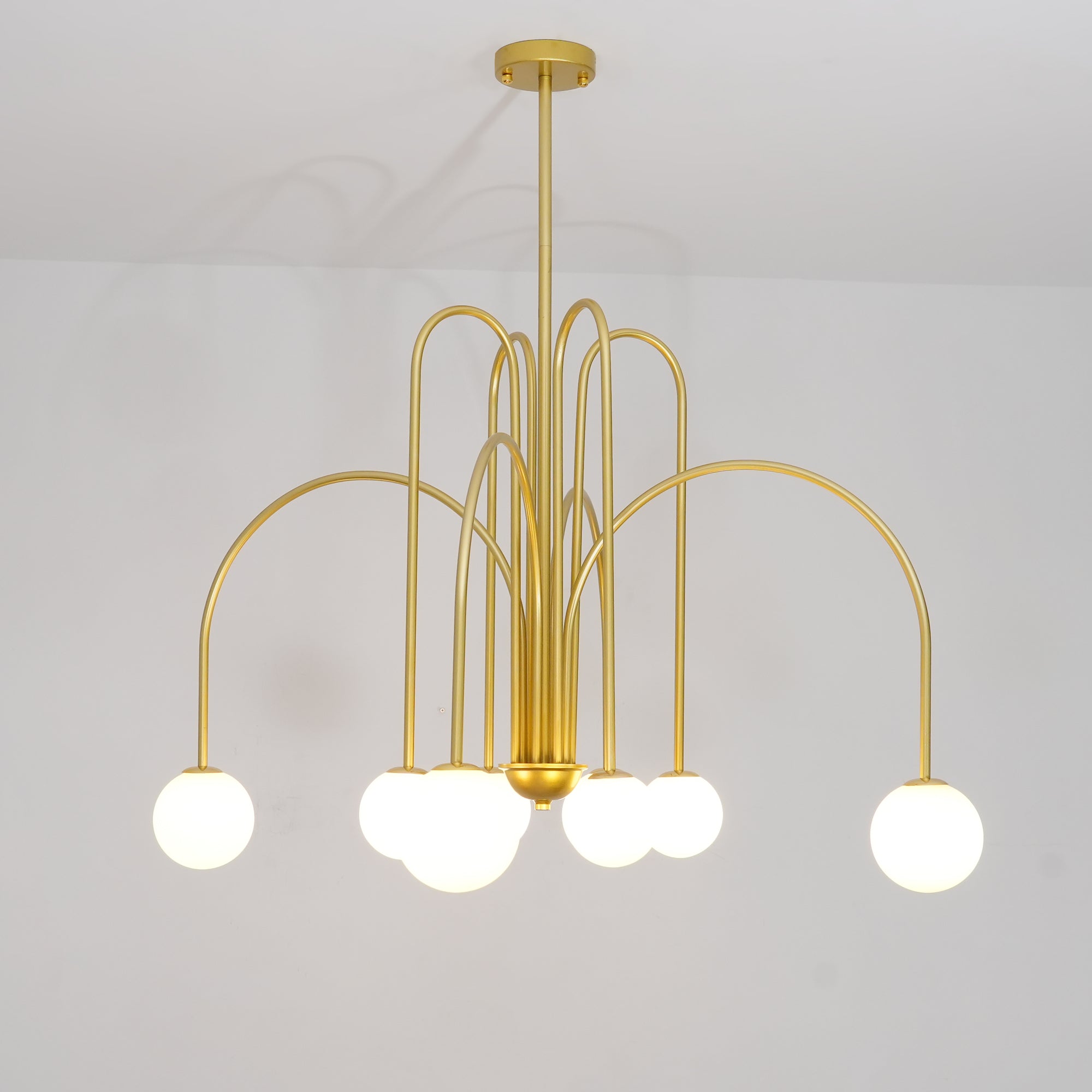 Lustra Lustre Laiton Bras Courbés Blanc Globe