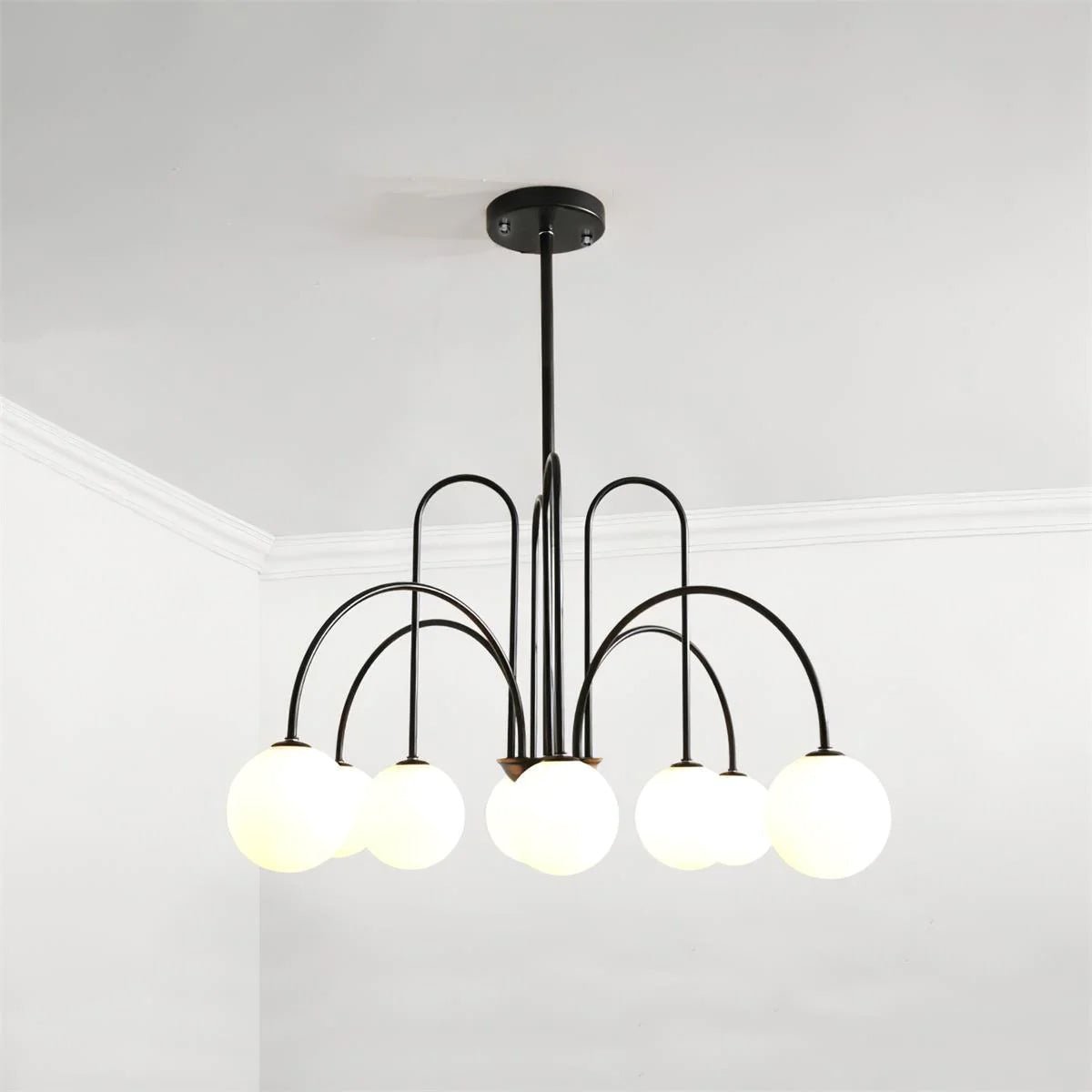 Lustra Lustre Laiton Bras Courbés Blanc Globe
