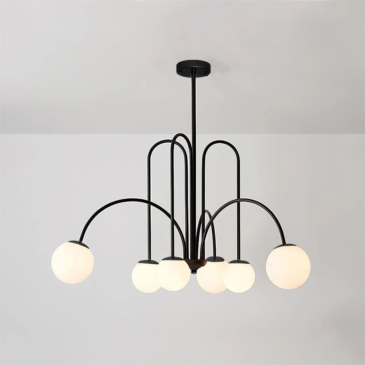 Lustra Lustre Laiton Bras Courbés Blanc Globe
